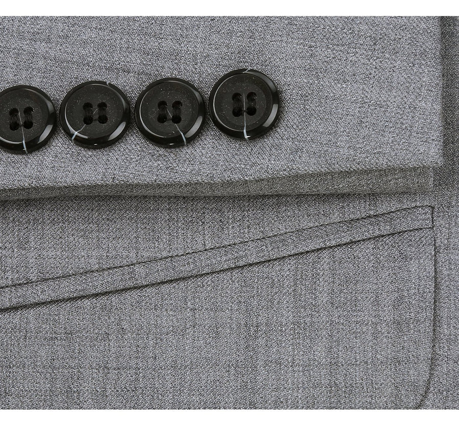 Mens Basic Two Button Slim Fit Wool Suit with Optional Vest in Light Grey - Image 4