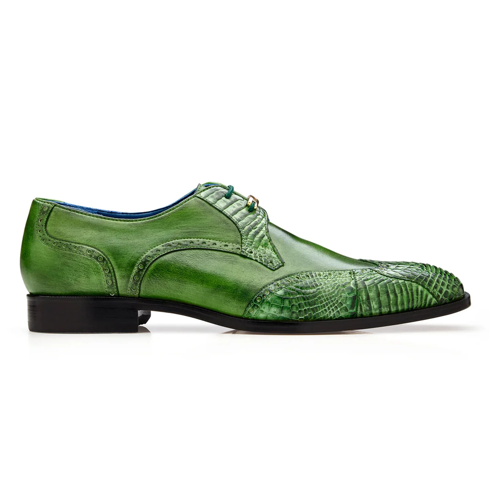 Men's Belvedere Antonio Genuine Alligator & Calfskin Wingtip Dress Shoe in Emerald Green