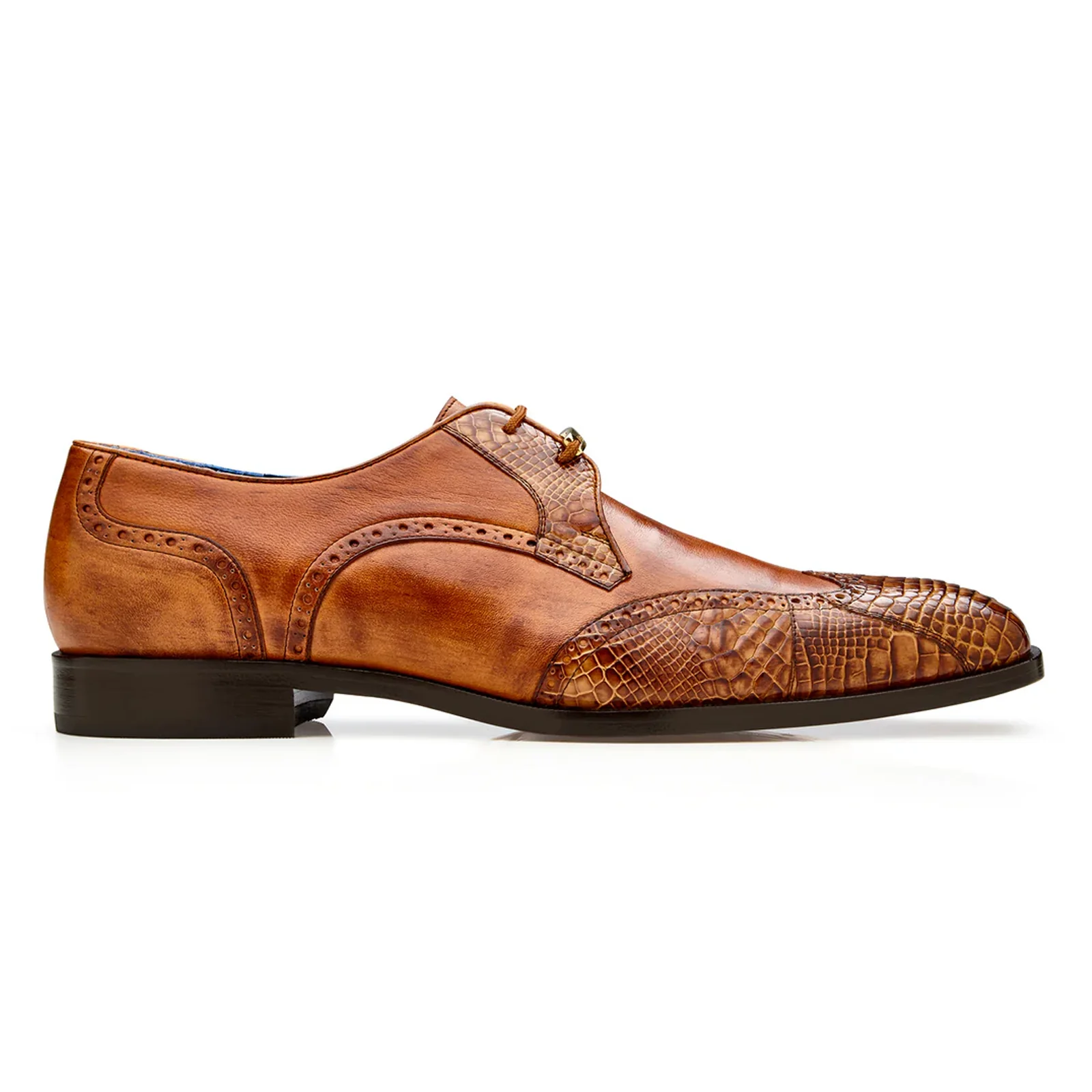 Men's Belvedere Antonio Genuine Alligator & Calfskin Wingtip Dress Shoe in Peanut Brown