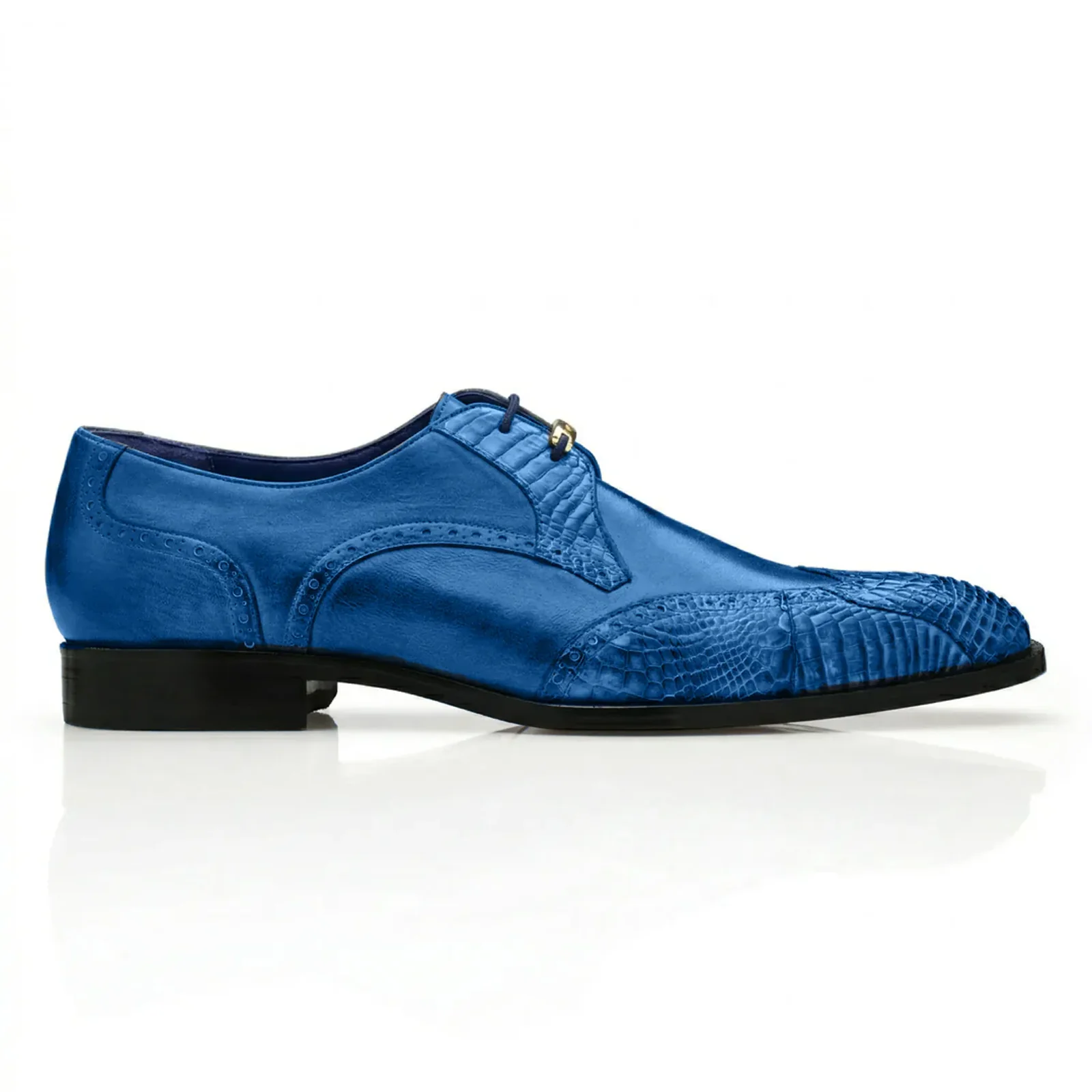 Men's Belvedere Antonio Genuine Alligator & Calfskin Wingtip Dress Shoe in Royal Blue