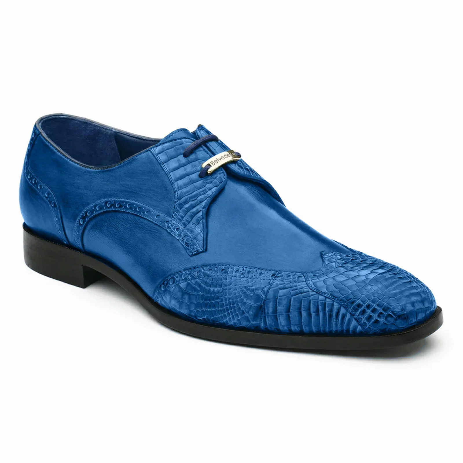 Men's Belvedere Antonio Genuine Alligator & Calfskin Wingtip Dress Shoe in Royal Blue - Image 2