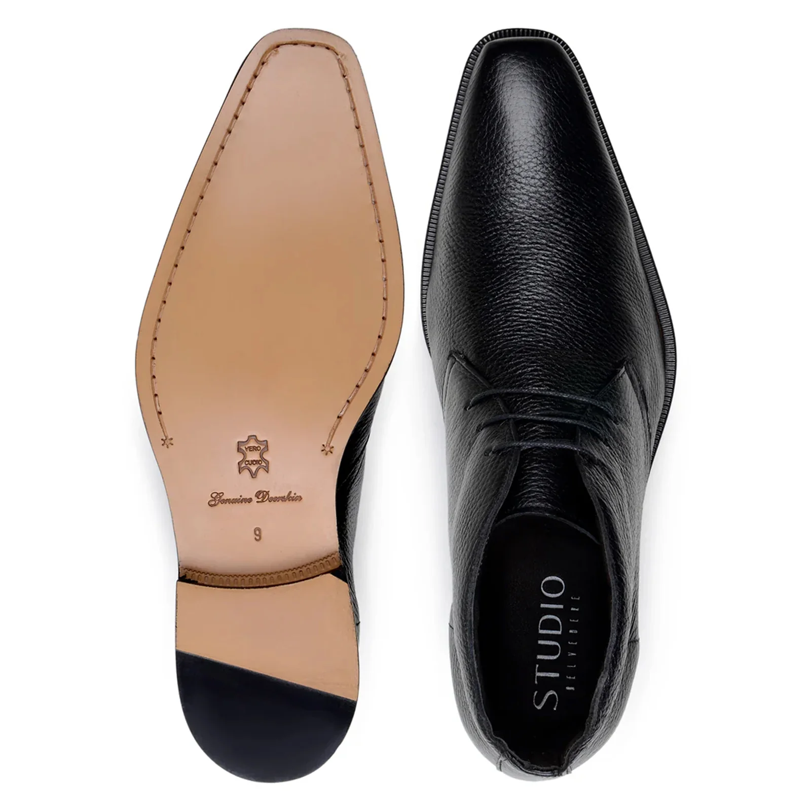 Men's Belvedere Axel Calfskin Chukka Dress Boot in Black - Image 3