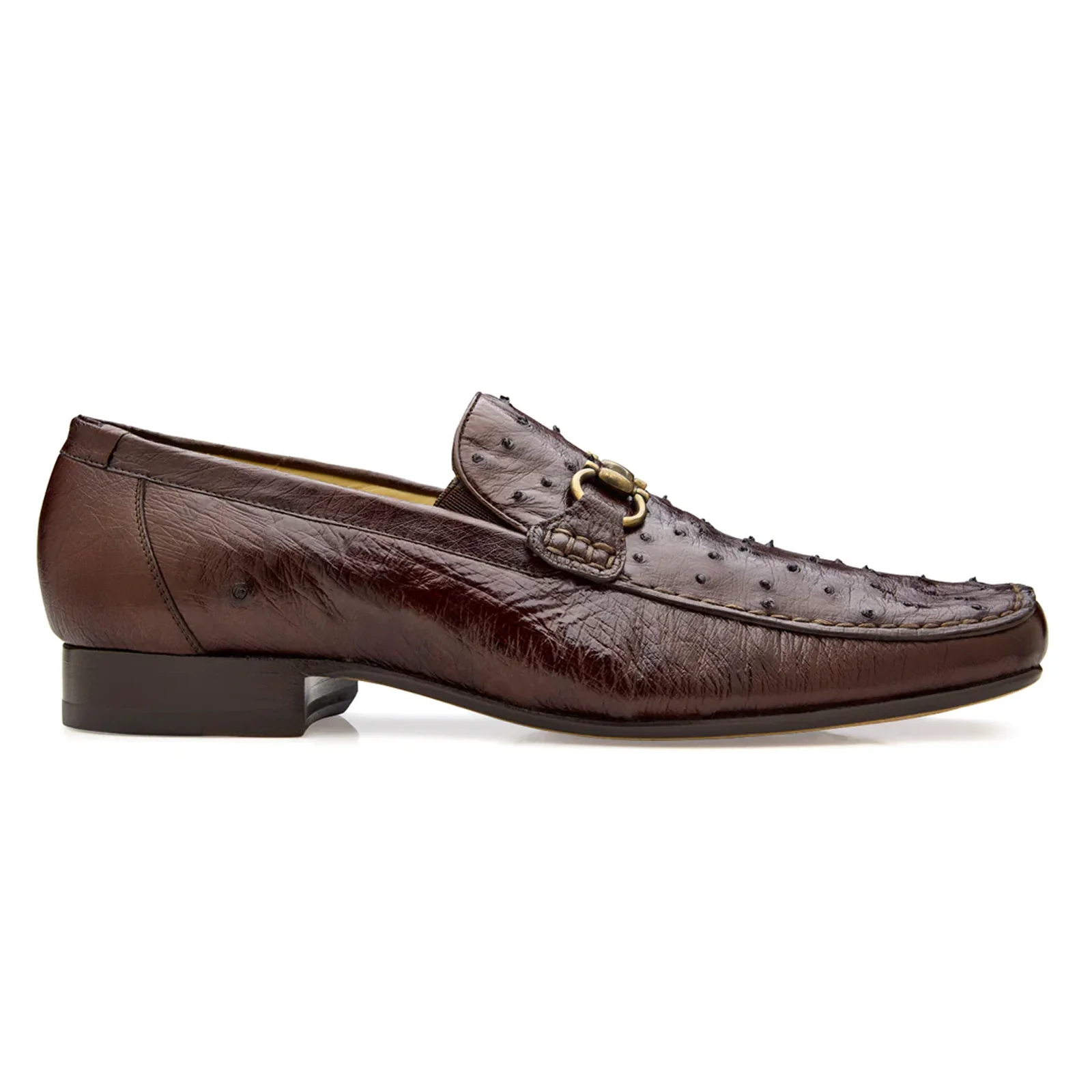 Men's Belvedere Bartolo Ostrich Quill Buckle Loafer Dress Shoe in Brown