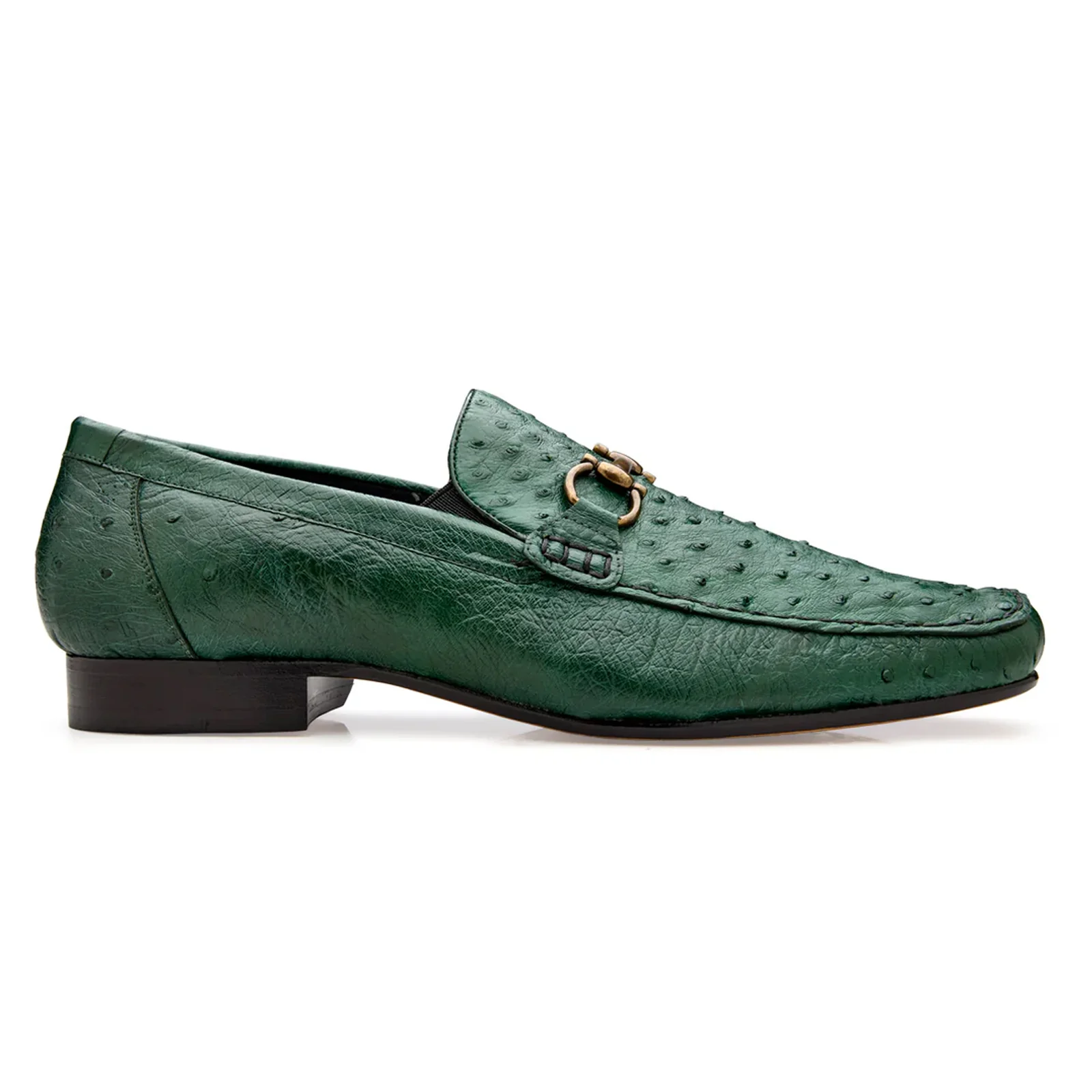 Men's Belvedere Bartolo Ostrich Quill Buckle Loafer Dress Shoe in Forest Green