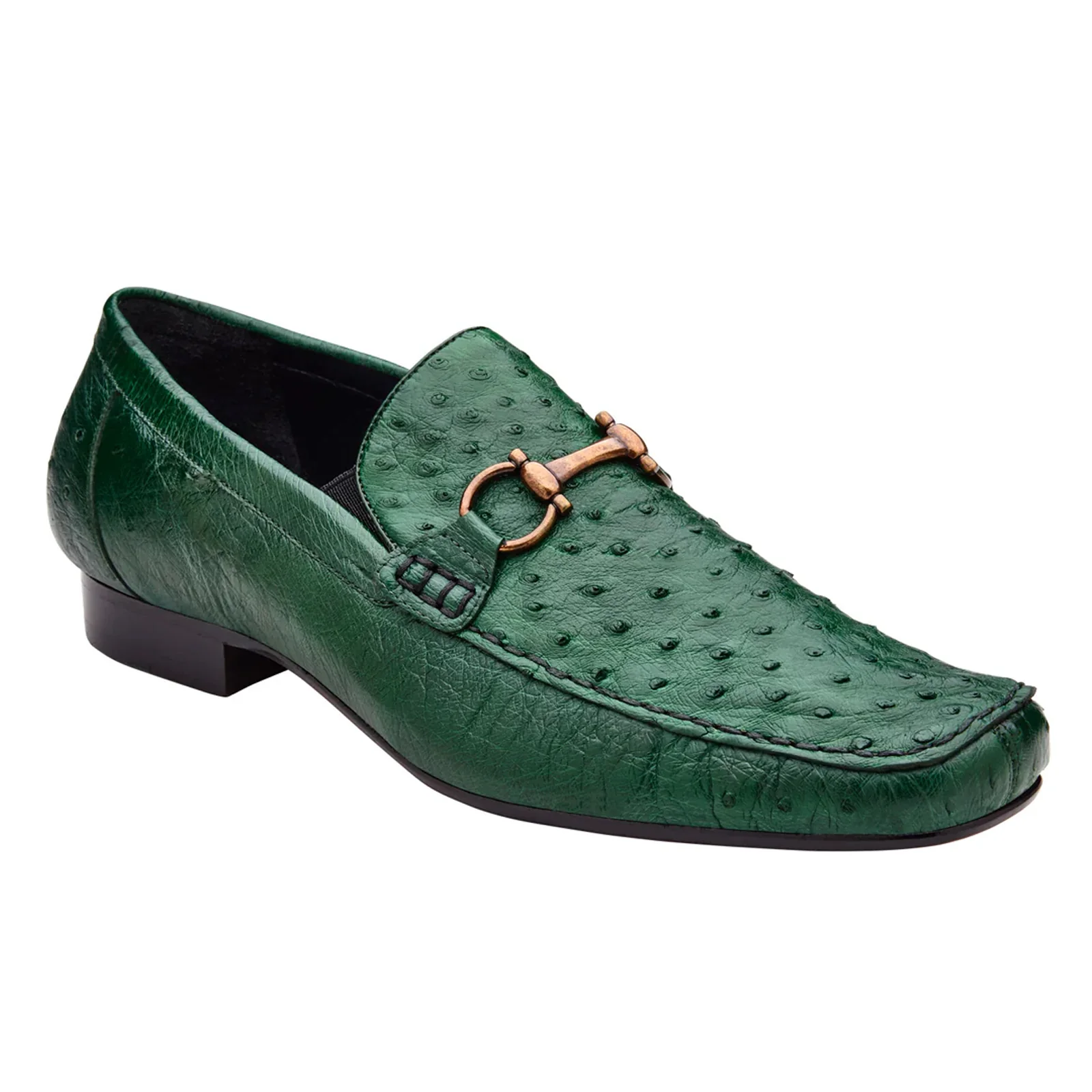 Men's Belvedere Bartolo Ostrich Quill Buckle Loafer Dress Shoe in Forest Green - Image 2