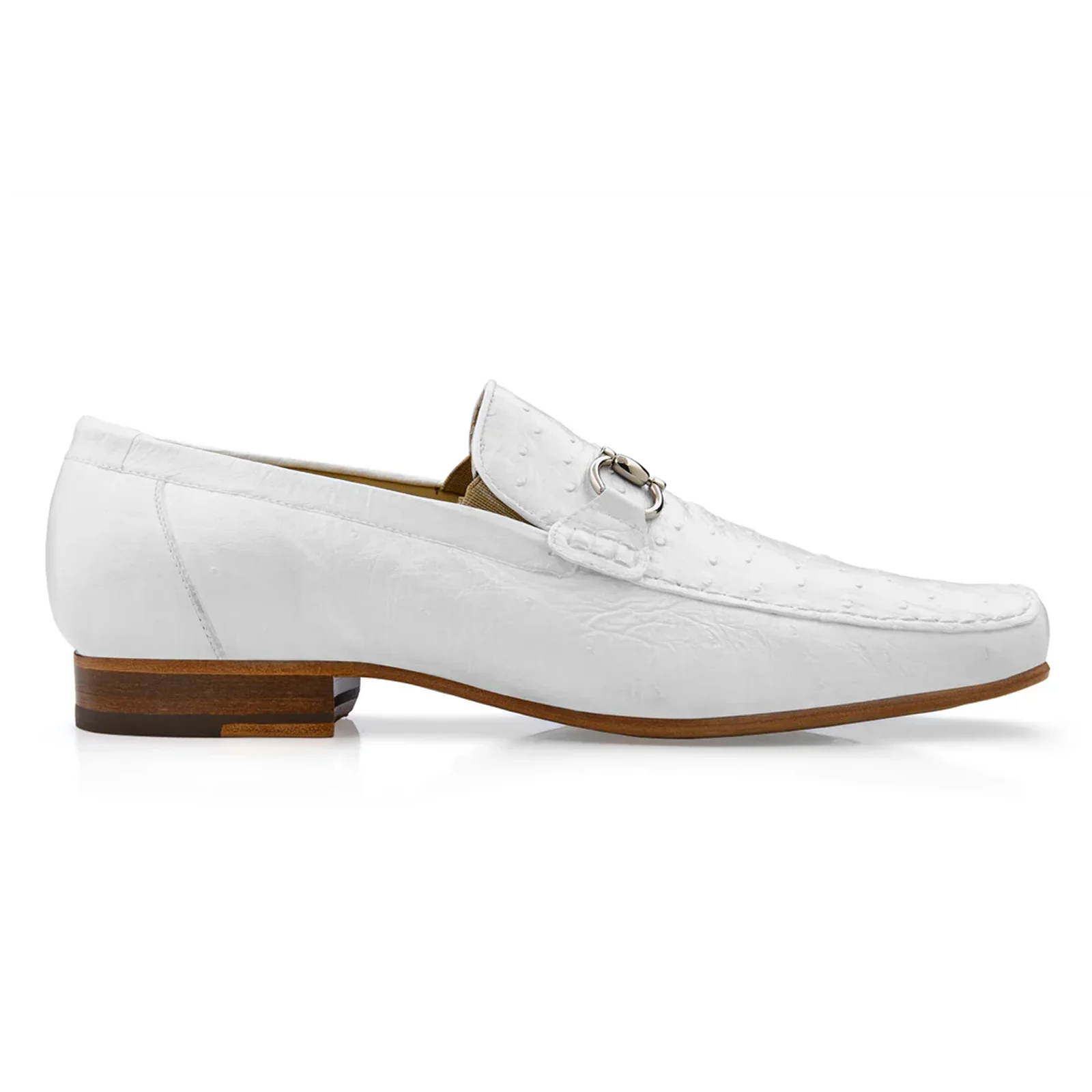 Men's Belvedere Bartolo Ostrich Quill Buckle Loafer Dress Shoe in White
