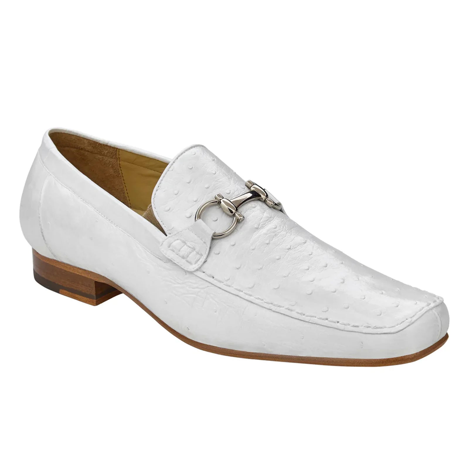 Men's Belvedere Bartolo Ostrich Quill Buckle Loafer Dress Shoe in White - Image 2