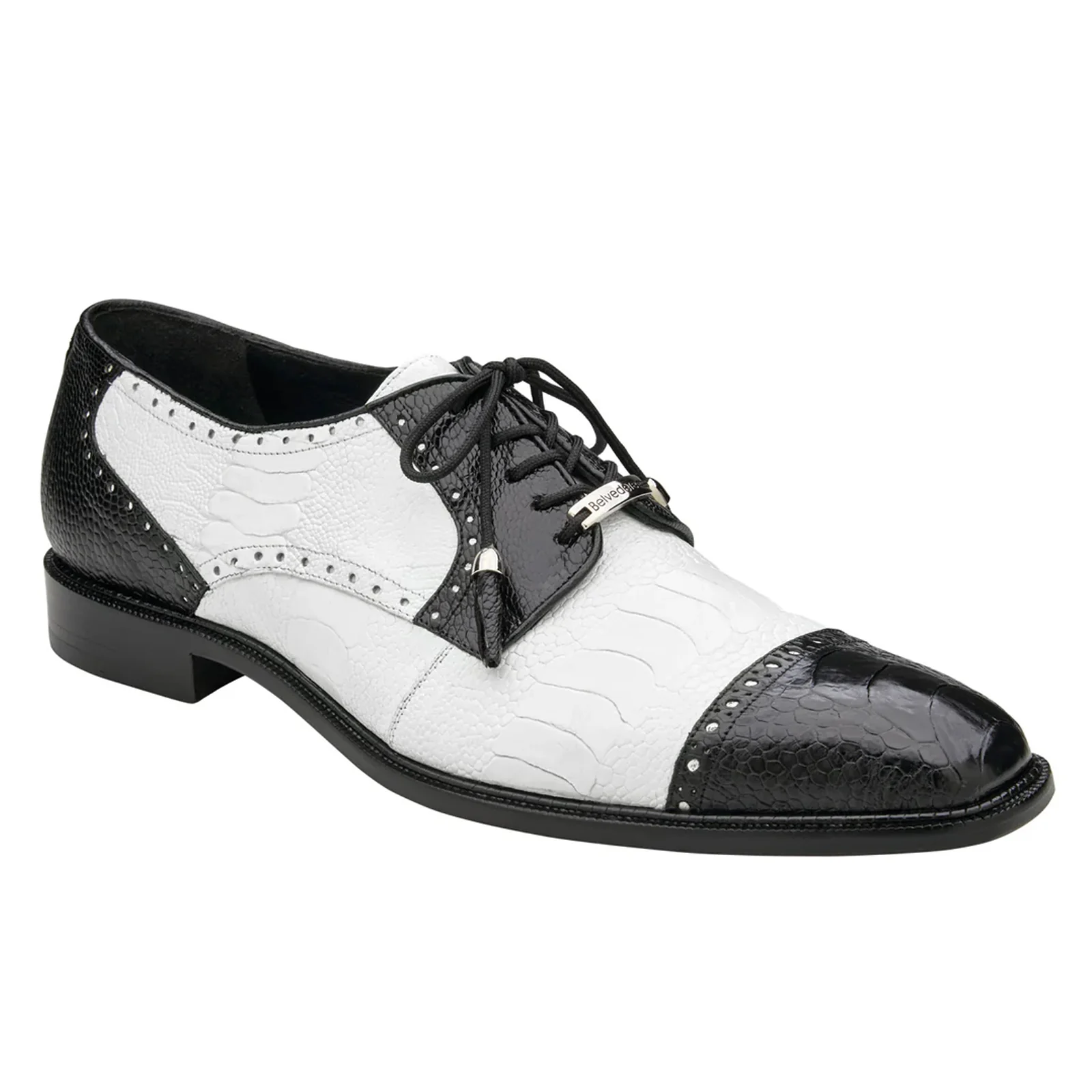 Men's Belvedere Batta Cap Toe Ostrich Dress Shoe in Black & White - Image 2
