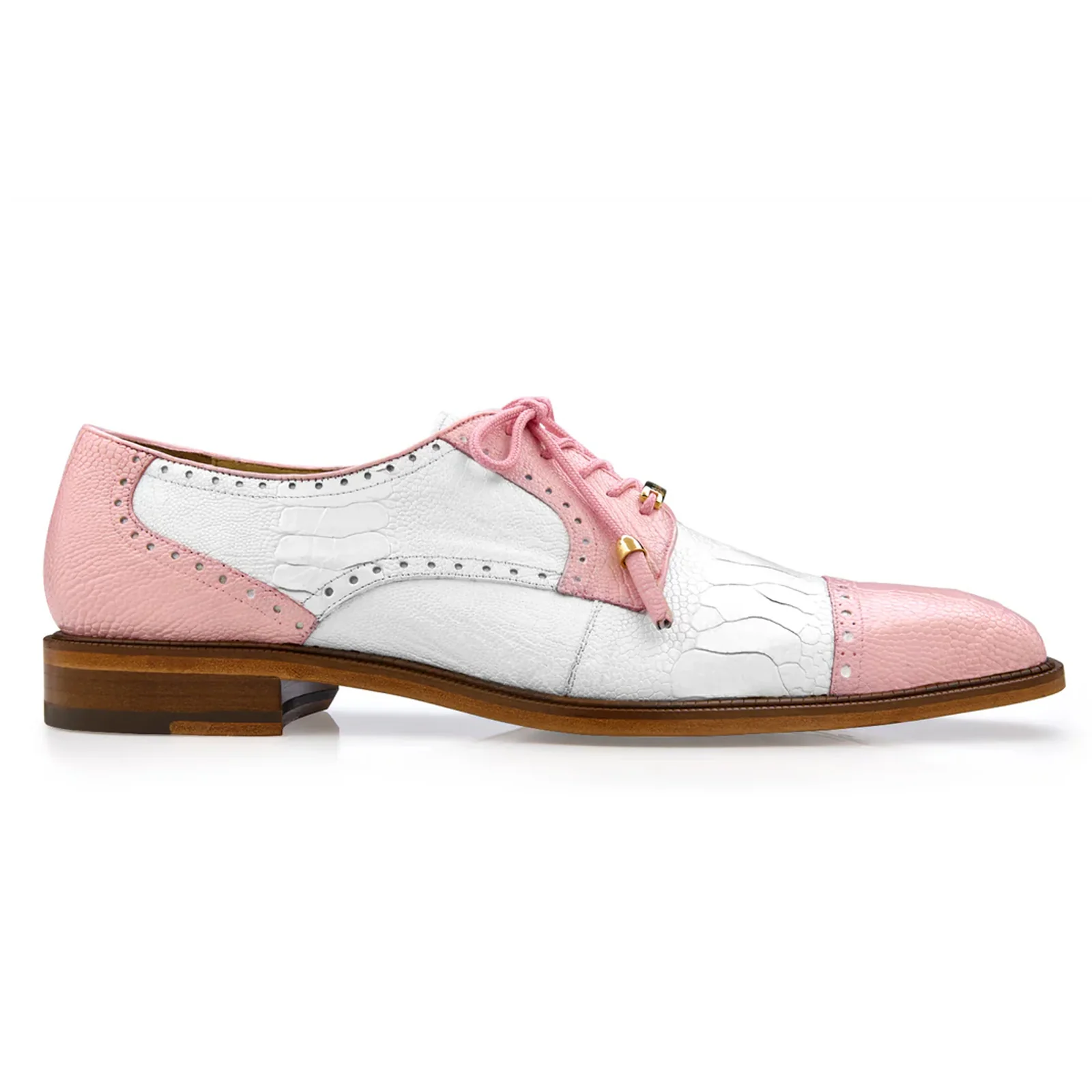 Men's Belvedere Batta Cap Toe Ostrich Dress Shoe in Pink & White