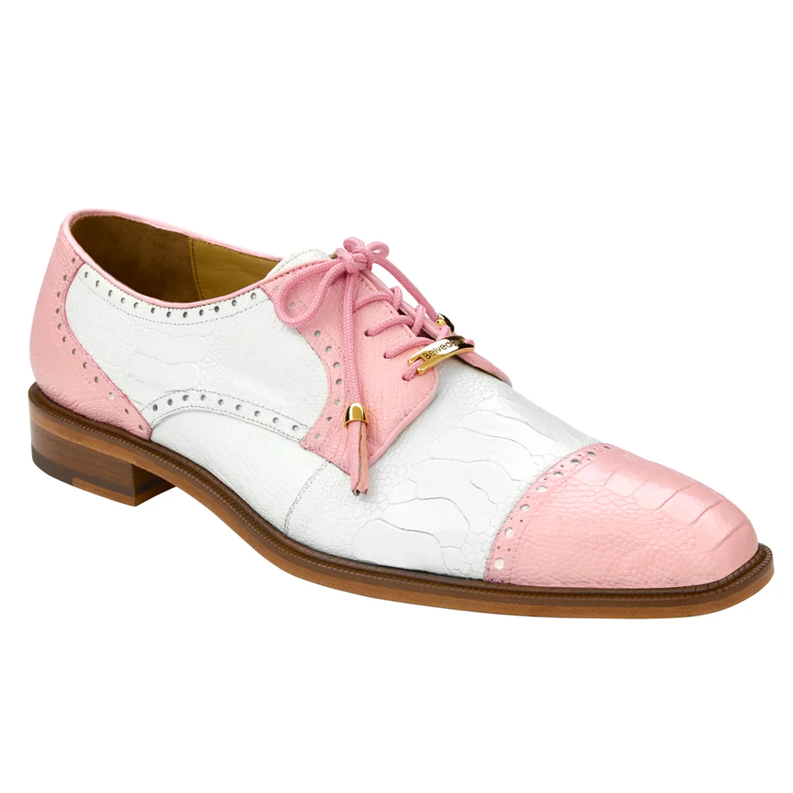 Men's Belvedere Batta Cap Toe Ostrich Dress Shoe in Pink & White - Image 2