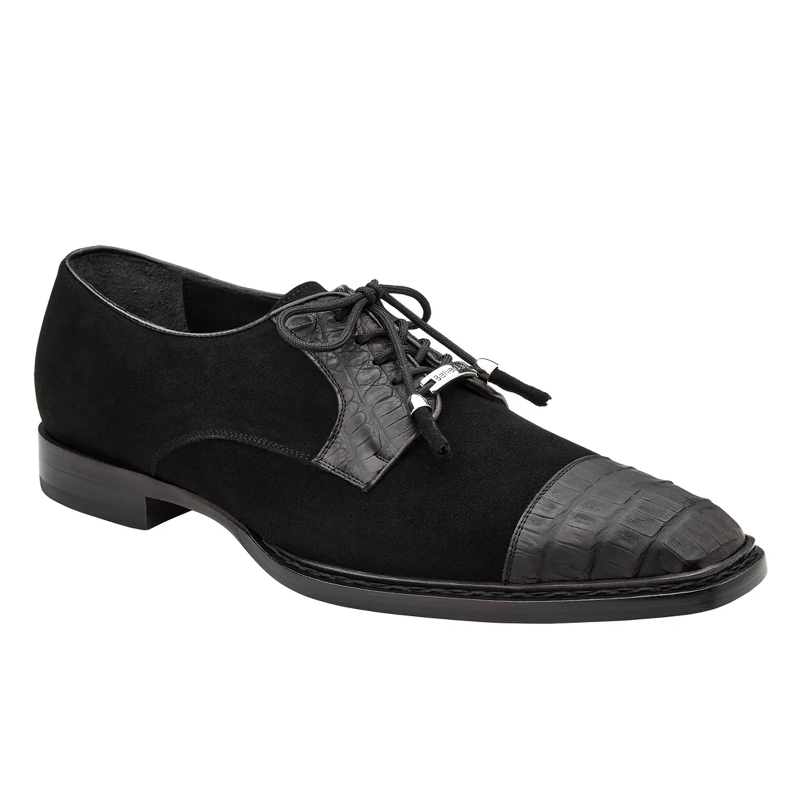 Men's Belvedere Capitano Genuine Crocodile & Suede Captoe Dress Shoe in Black - Image 2
