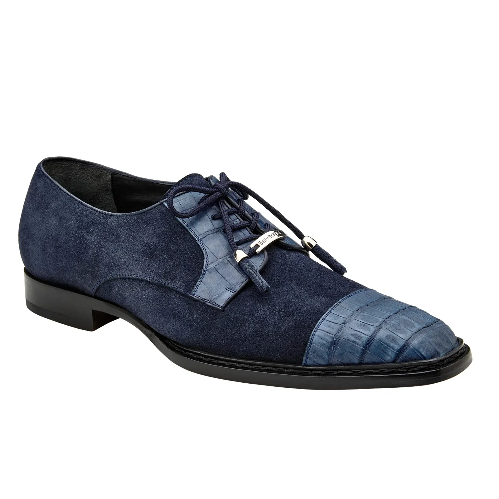 Men's Belvedere Capitano Genuine Crocodile & Suede Captoe Dress Shoe in Navy