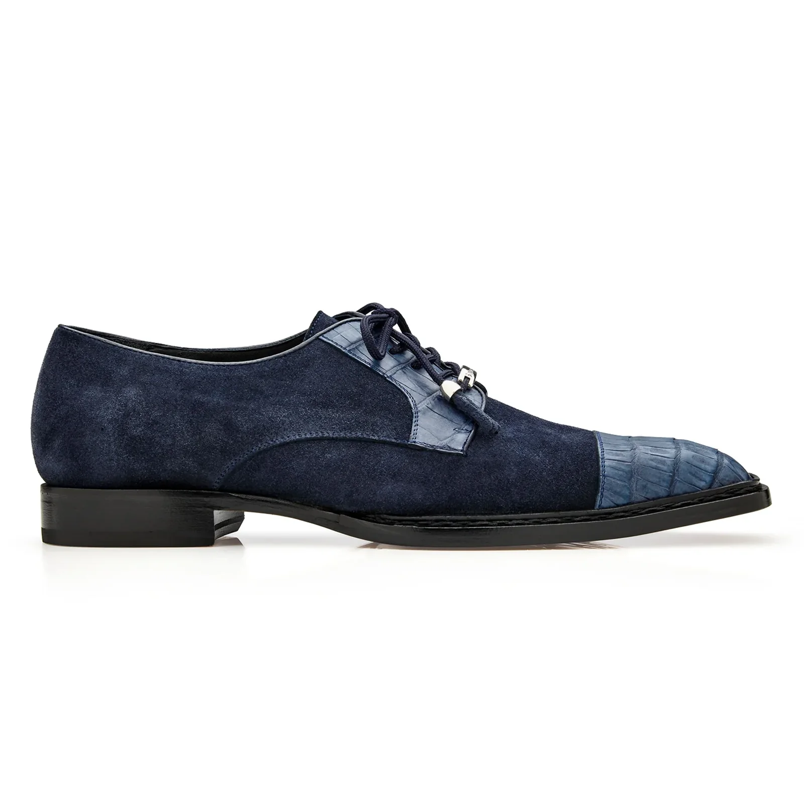 Men's Belvedere Capitano Genuine Crocodile & Suede Captoe Dress Shoe in Navy - Image 2