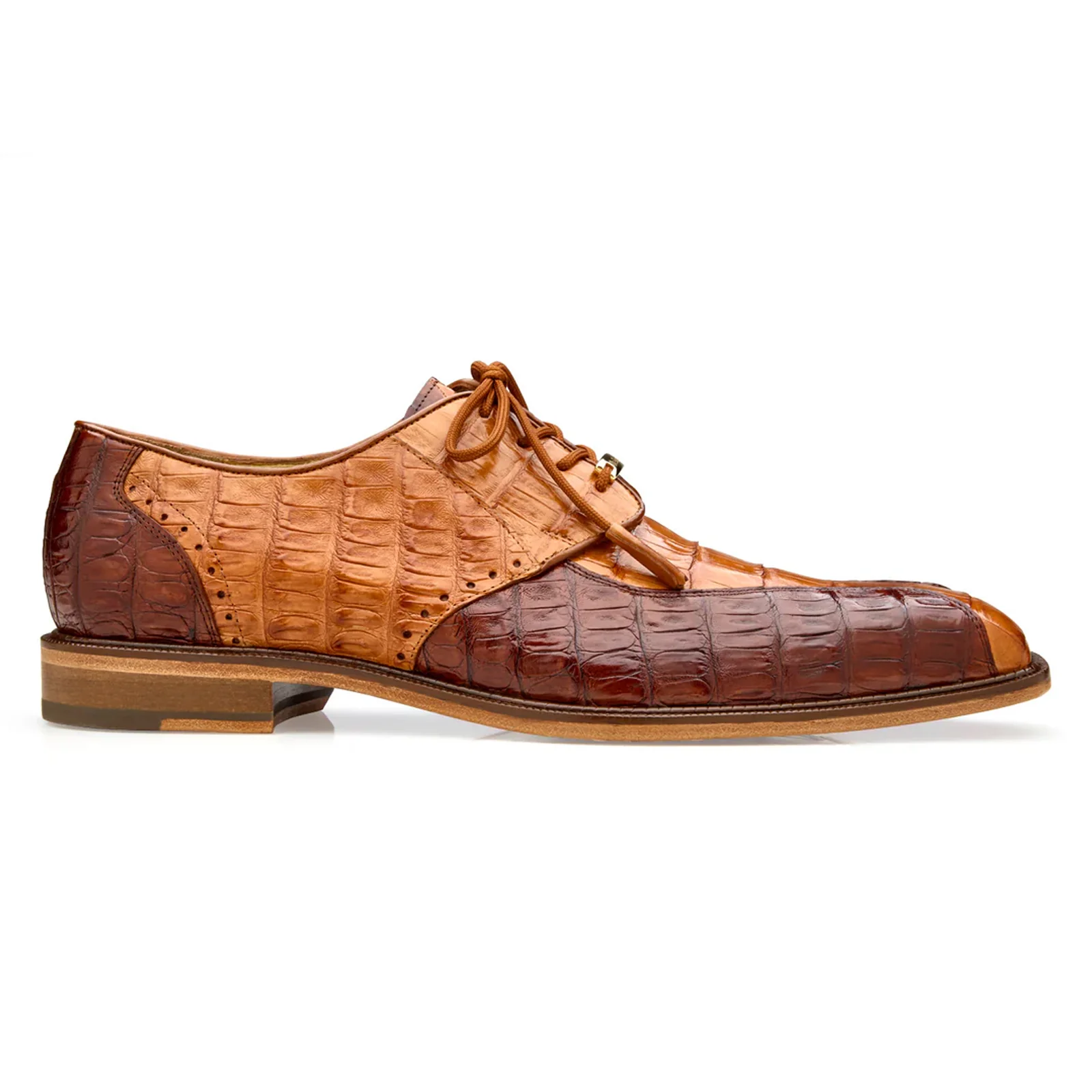 Men's Belvedere Domenico Genuine Crocodile Dress Shoe in Antique Walnut Brown & Saddle