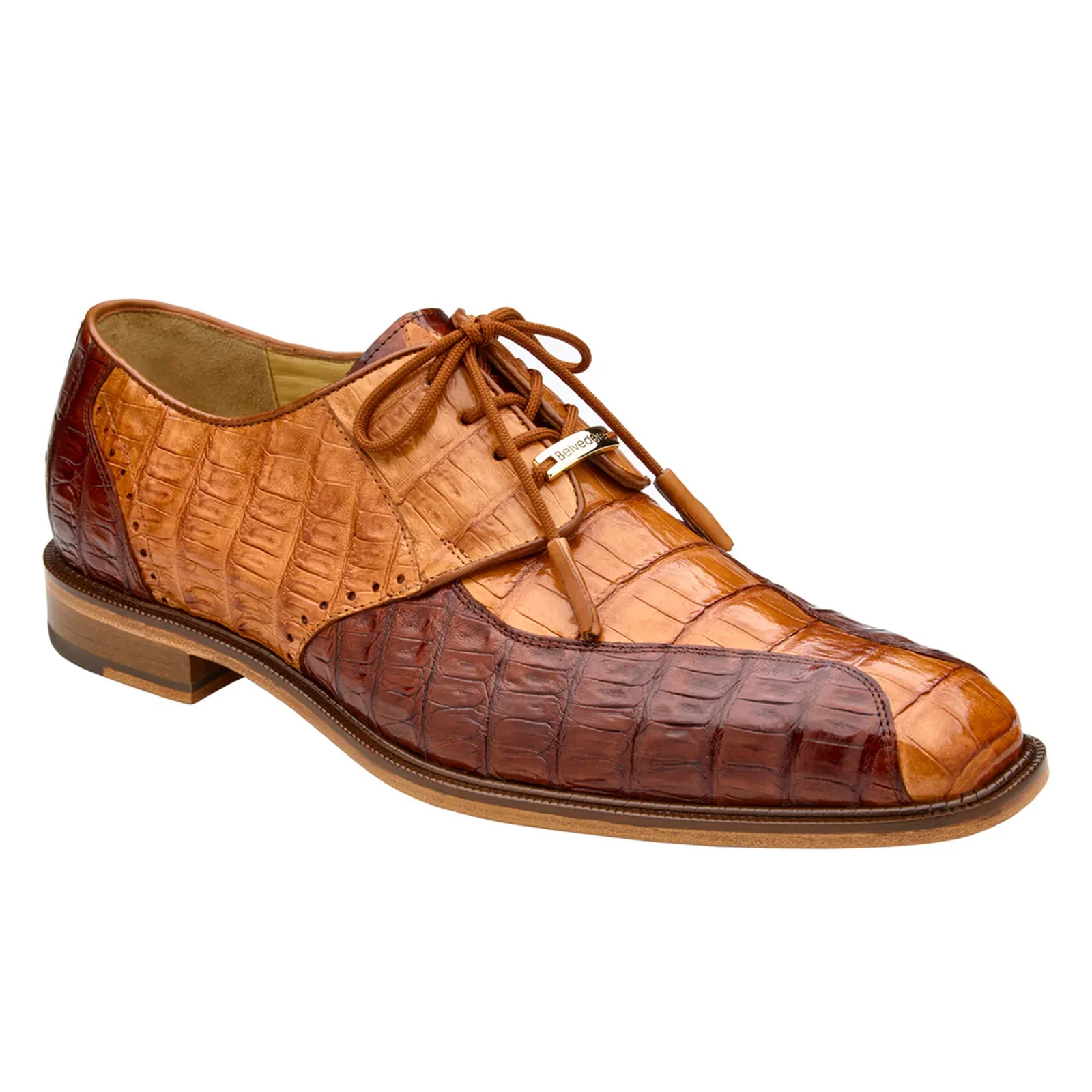 Men's Belvedere Domenico Genuine Crocodile Dress Shoe in Antique Walnut Brown & Saddle - Image 2