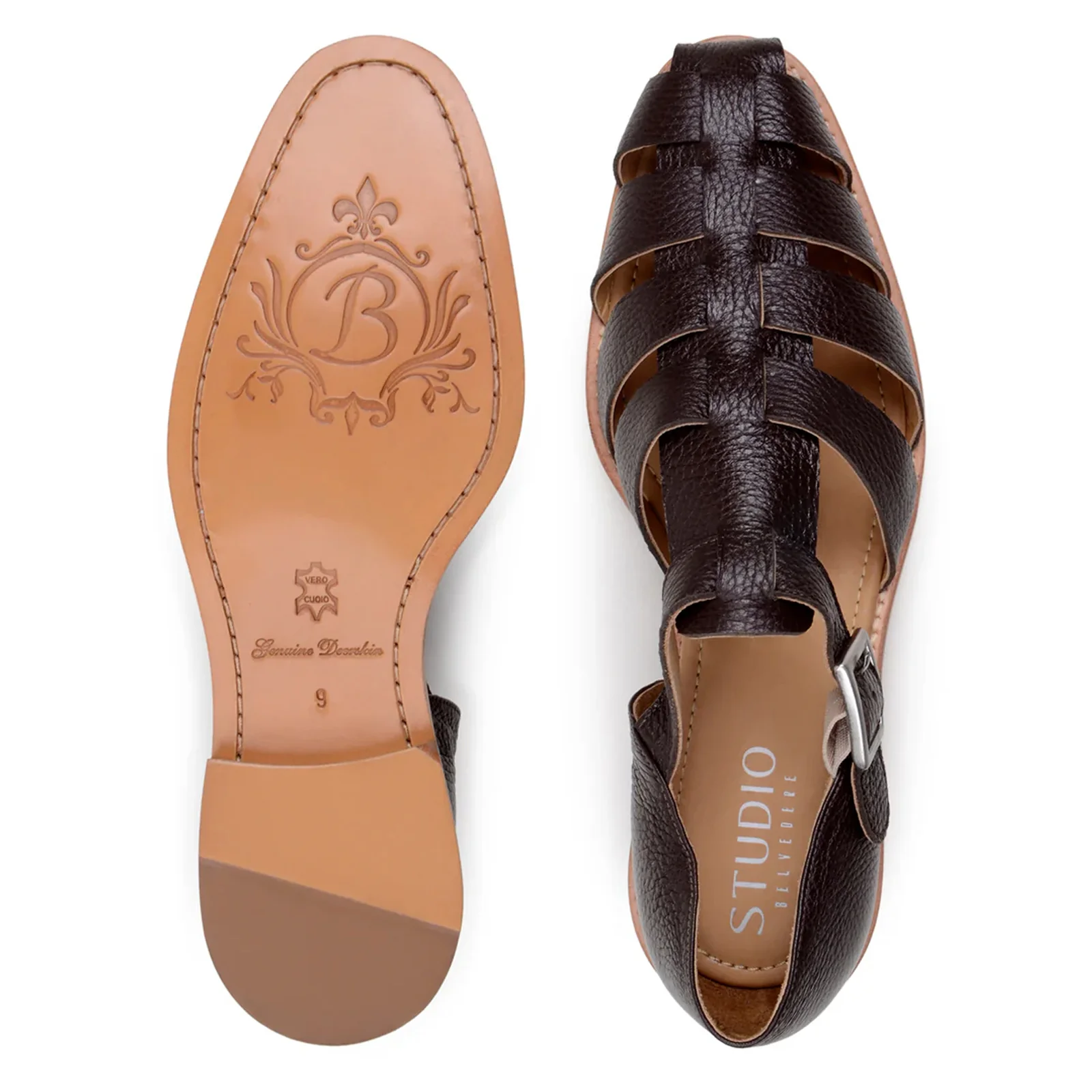 Men's Belvedere Elio Deerskin Dress Sandle in Brown - Image 3