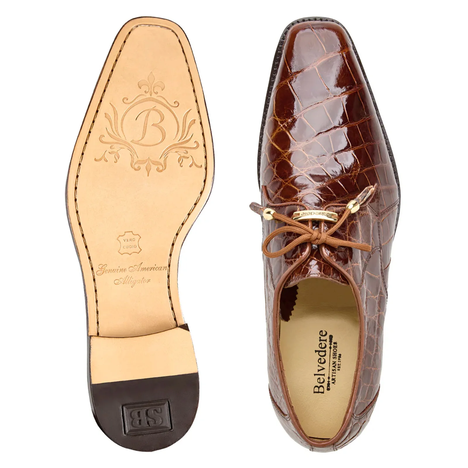 Men's Belvedere Lago Genuine Alligator Plain Toe Dress Shoe in Peanut - Image 3