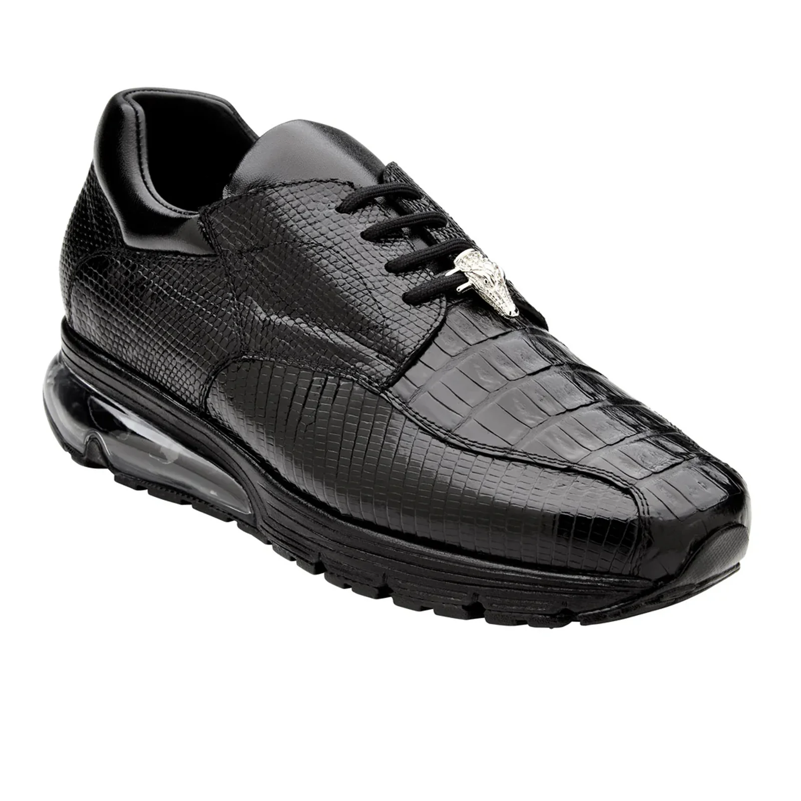 Men's Belvedere Lazaro Genuine Caiman & Lizard Bicycle Toe Dress Sneaker in Black - Image 2