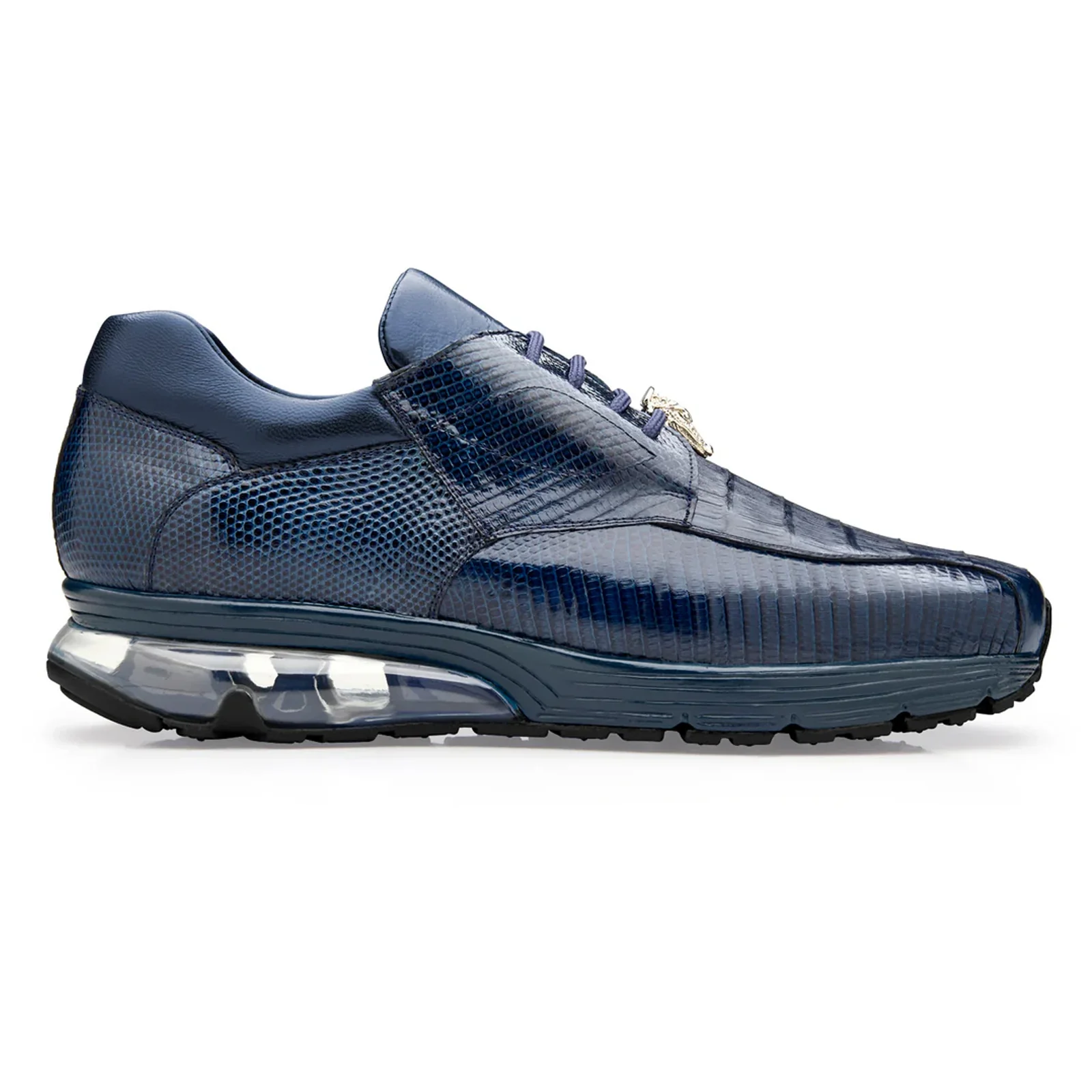 Men's Belvedere Lazaro Genuine Caiman & Lizard Bicycle Toe Dress Sneaker in Navy