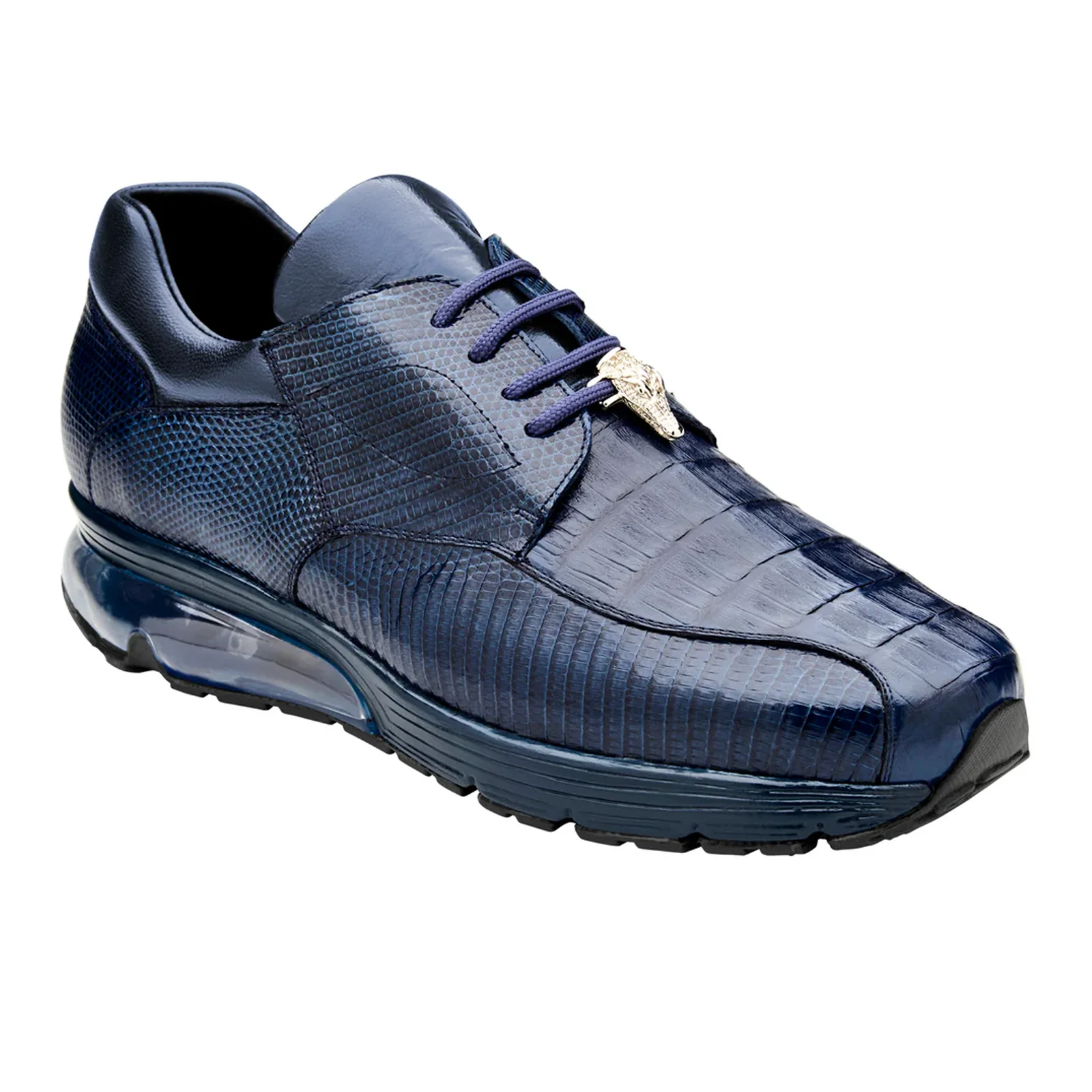 Men's Belvedere Lazaro Genuine Caiman & Lizard Bicycle Toe Dress Sneaker in Navy - Image 2