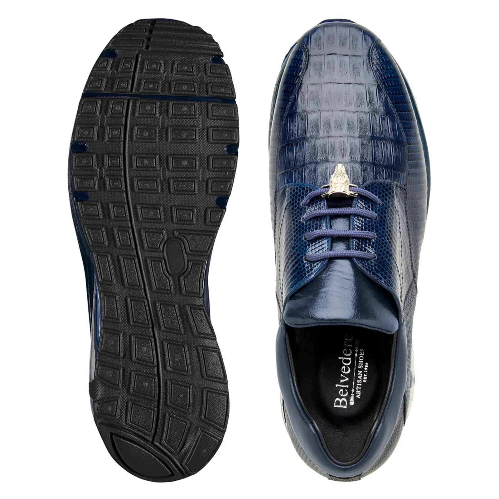 Men's Belvedere Lazaro Genuine Caiman & Lizard Bicycle Toe Dress Sneaker in Navy - Image 3