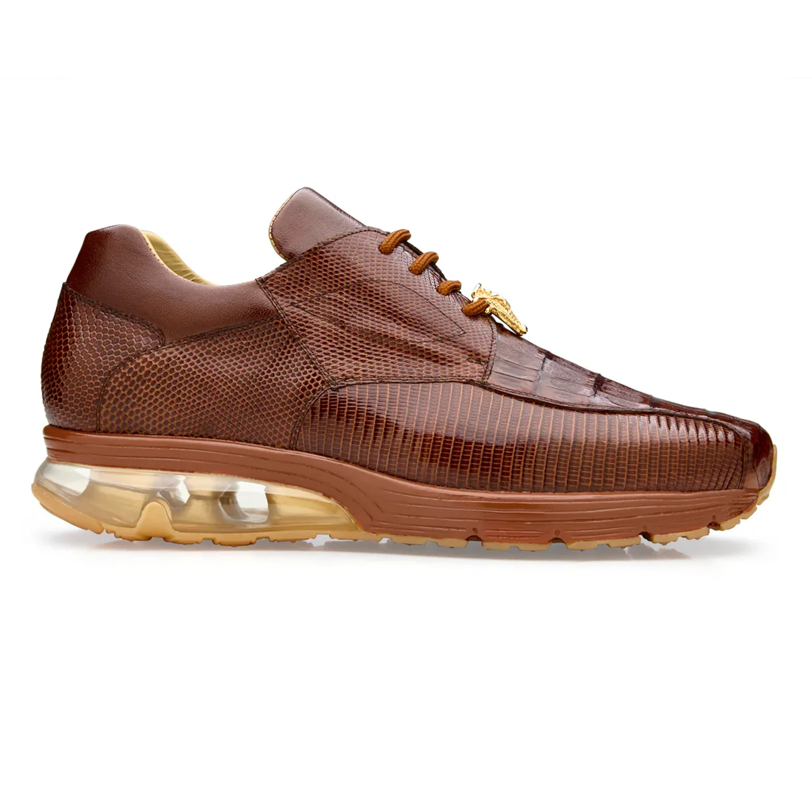 Men's Belvedere Lazaro Genuine Caiman & Lizard Bicycle Toe Dress Sneaker in Peanut Brown
