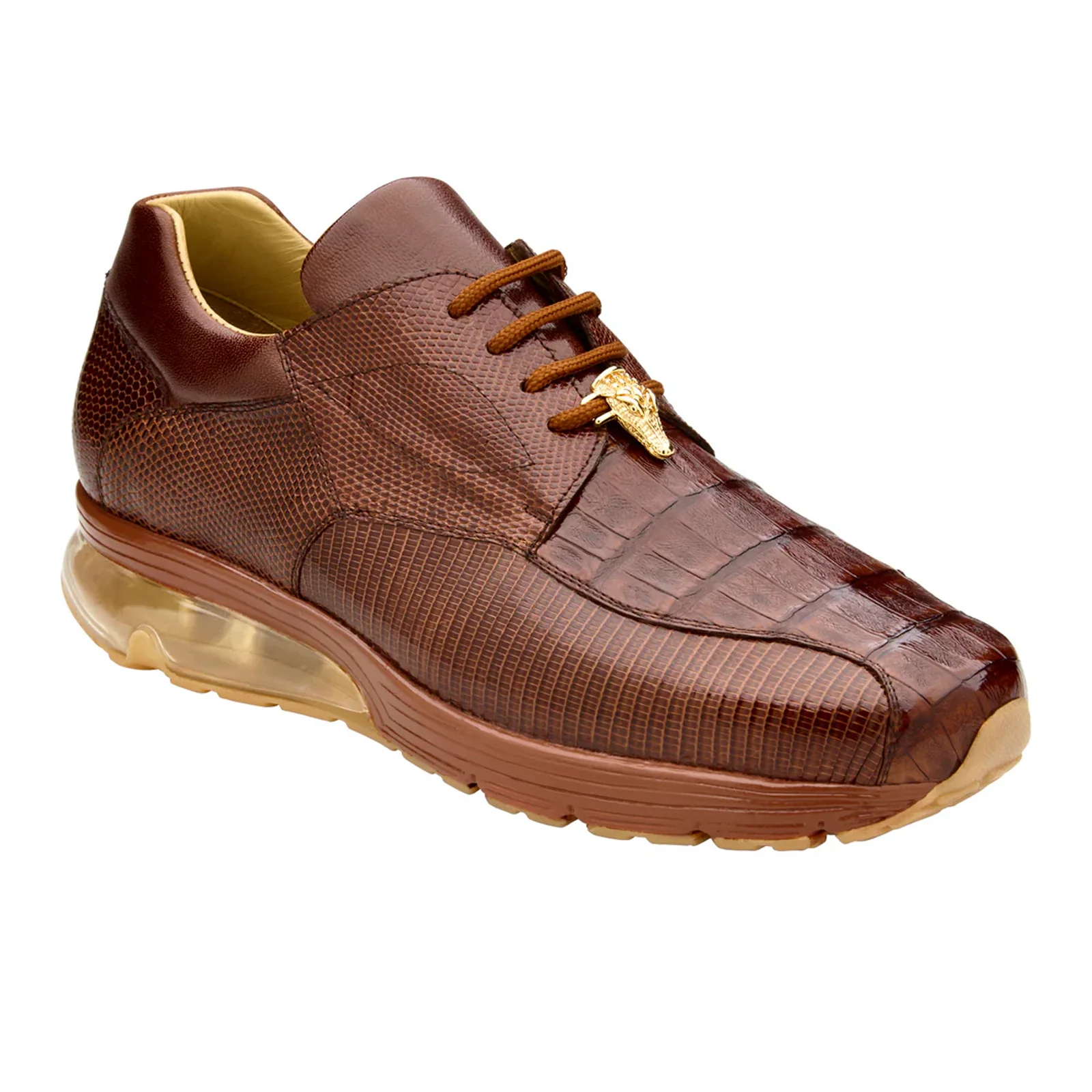 Men's Belvedere Lazaro Genuine Caiman & Lizard Bicycle Toe Dress Sneaker in Peanut Brown - Image 2