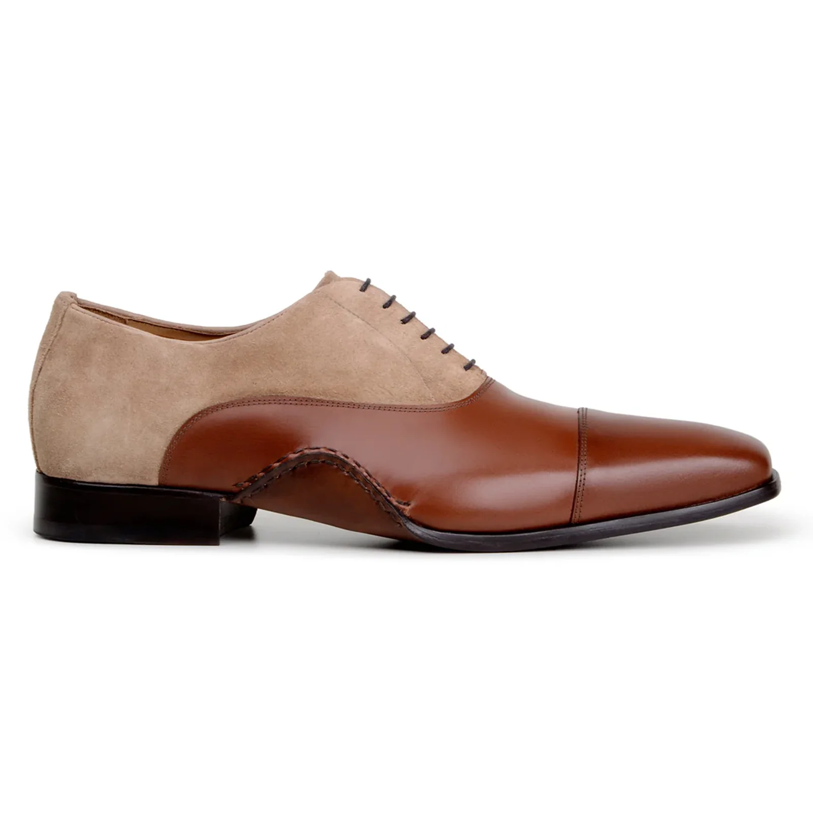Men's Belvedere Leontes Deerskin & Suede Captoe Dress Shoe in Cognac - Image 2