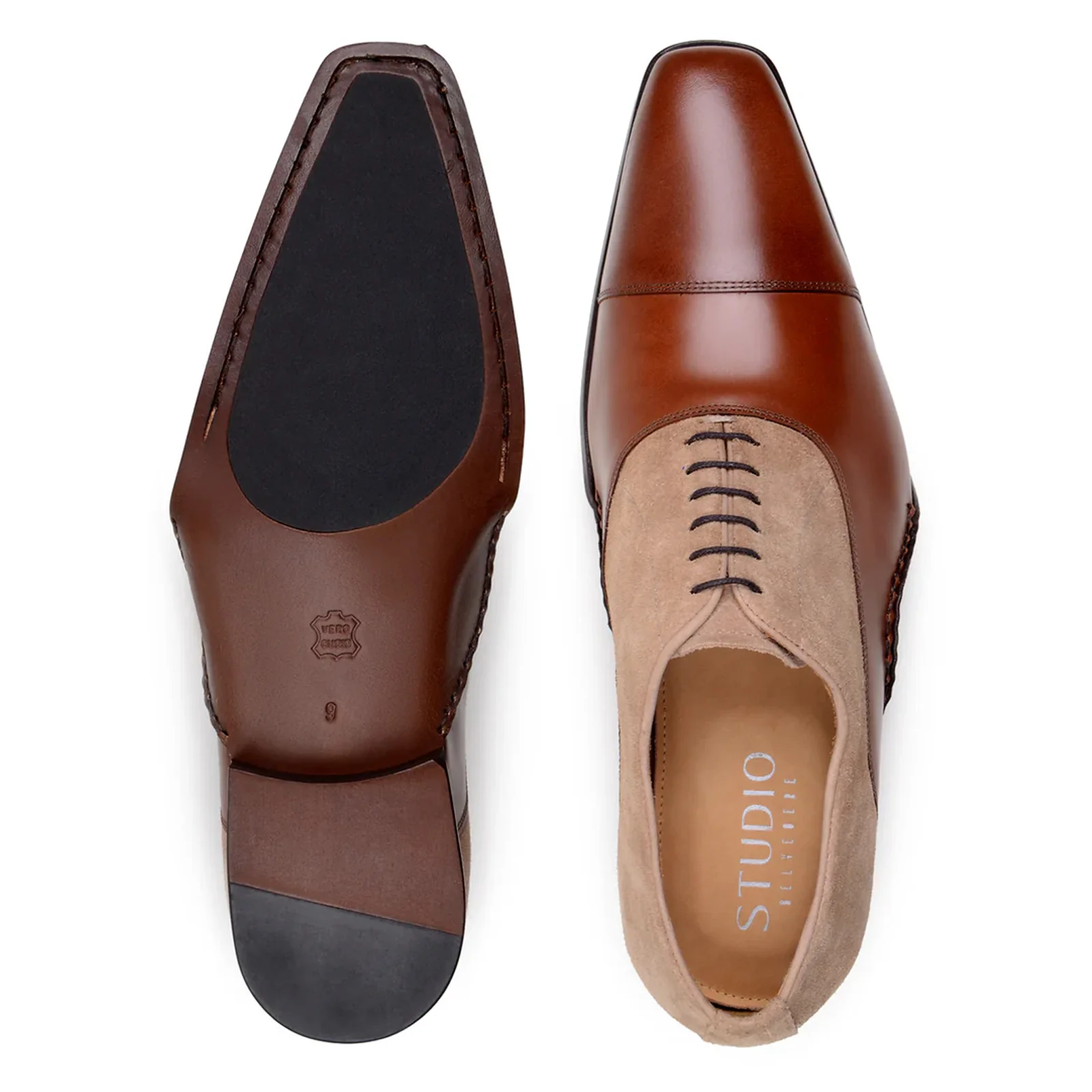 Men's Belvedere Leontes Deerskin & Suede Captoe Dress Shoe in Cognac - Image 3