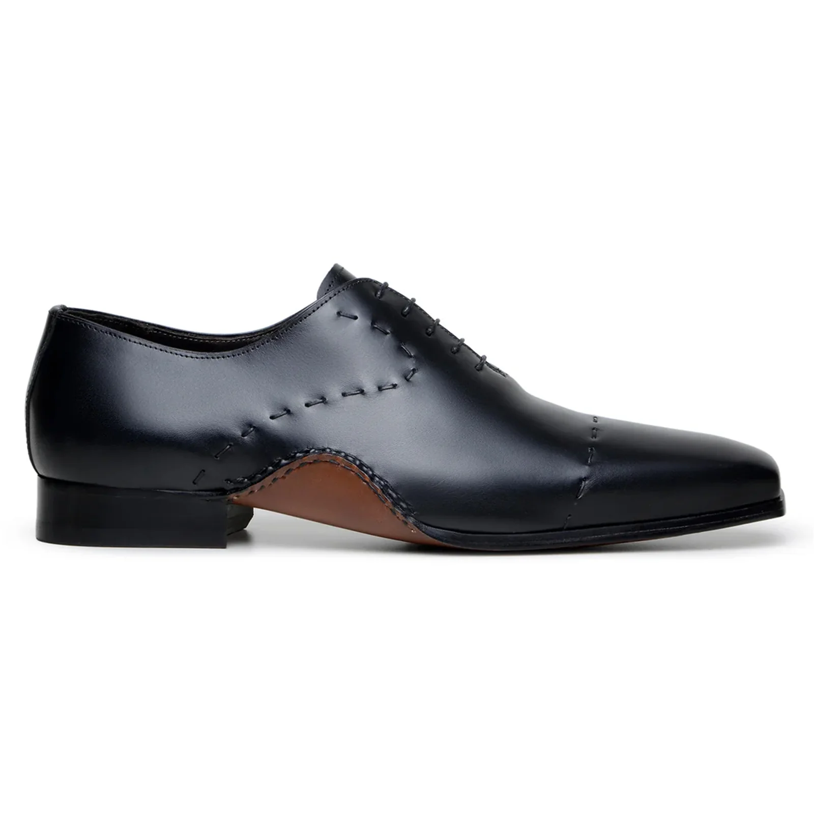 Men's Belvedere Maestro Italian Calfskin Hand Stitched Captoe Dress Shoe in Black