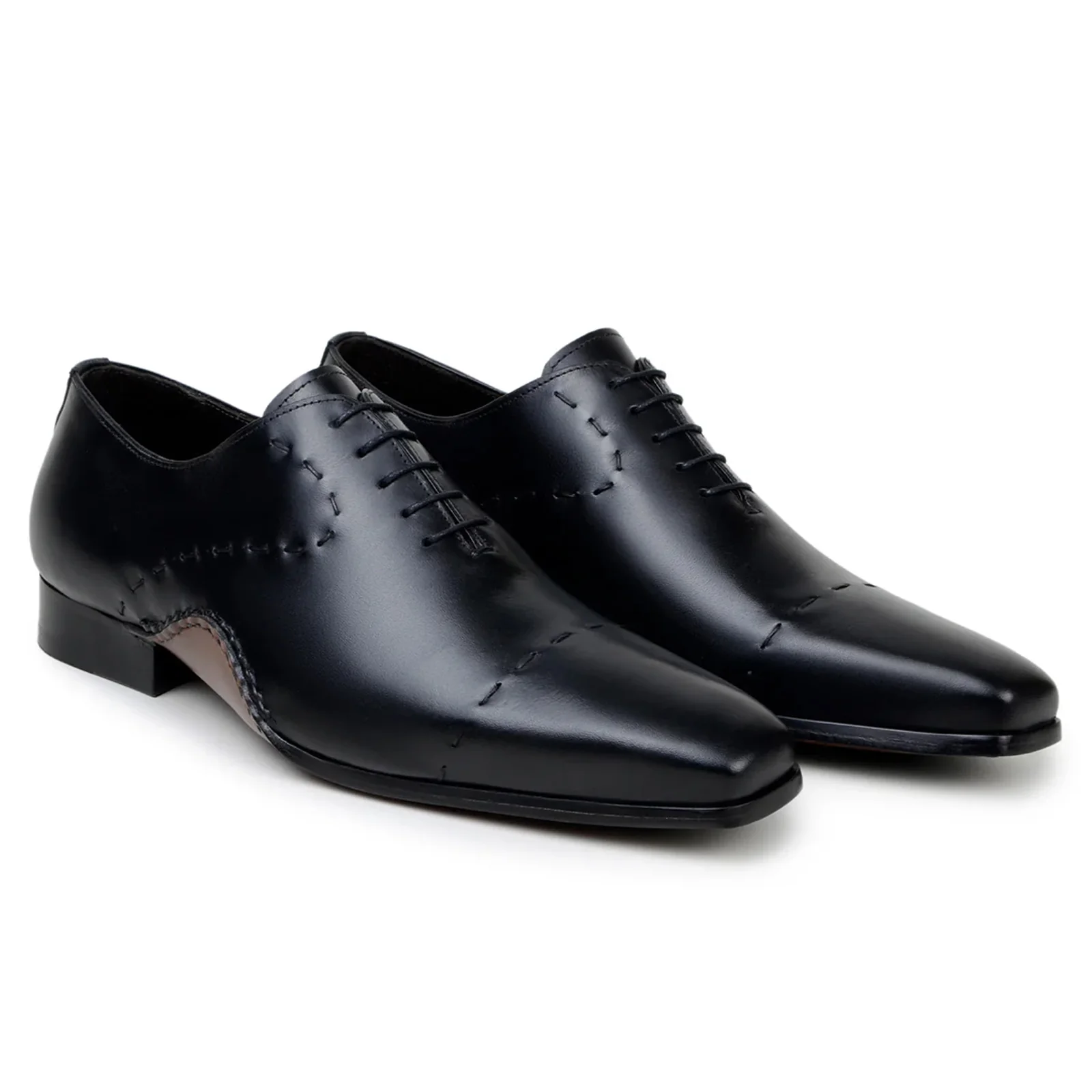 Men's Belvedere Maestro Italian Calfskin Hand Stitched Captoe Dress Shoe in Black - Image 2