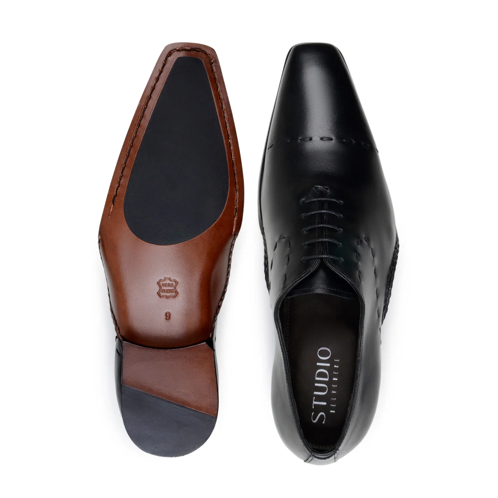 Men's Belvedere Maestro Italian Calfskin Hand Stitched Captoe Dress Shoe in Black - Image 3