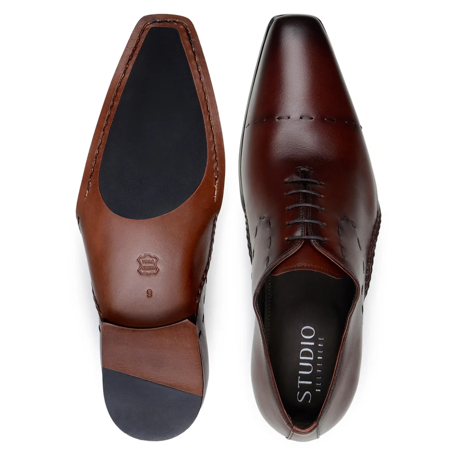 Men's Belvedere Maestro Italian Calfskin Hand Stitched Captoe Dress Shoe in Cognac - Image 3