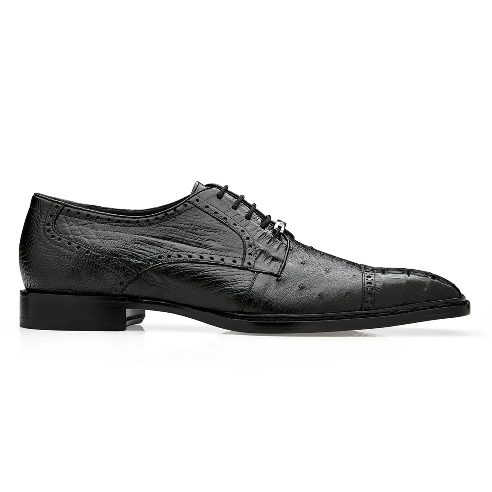 Men's Belvedere Martino Genuine Crocodile & Ostrich Quill Captoe Dress Shoe in Black