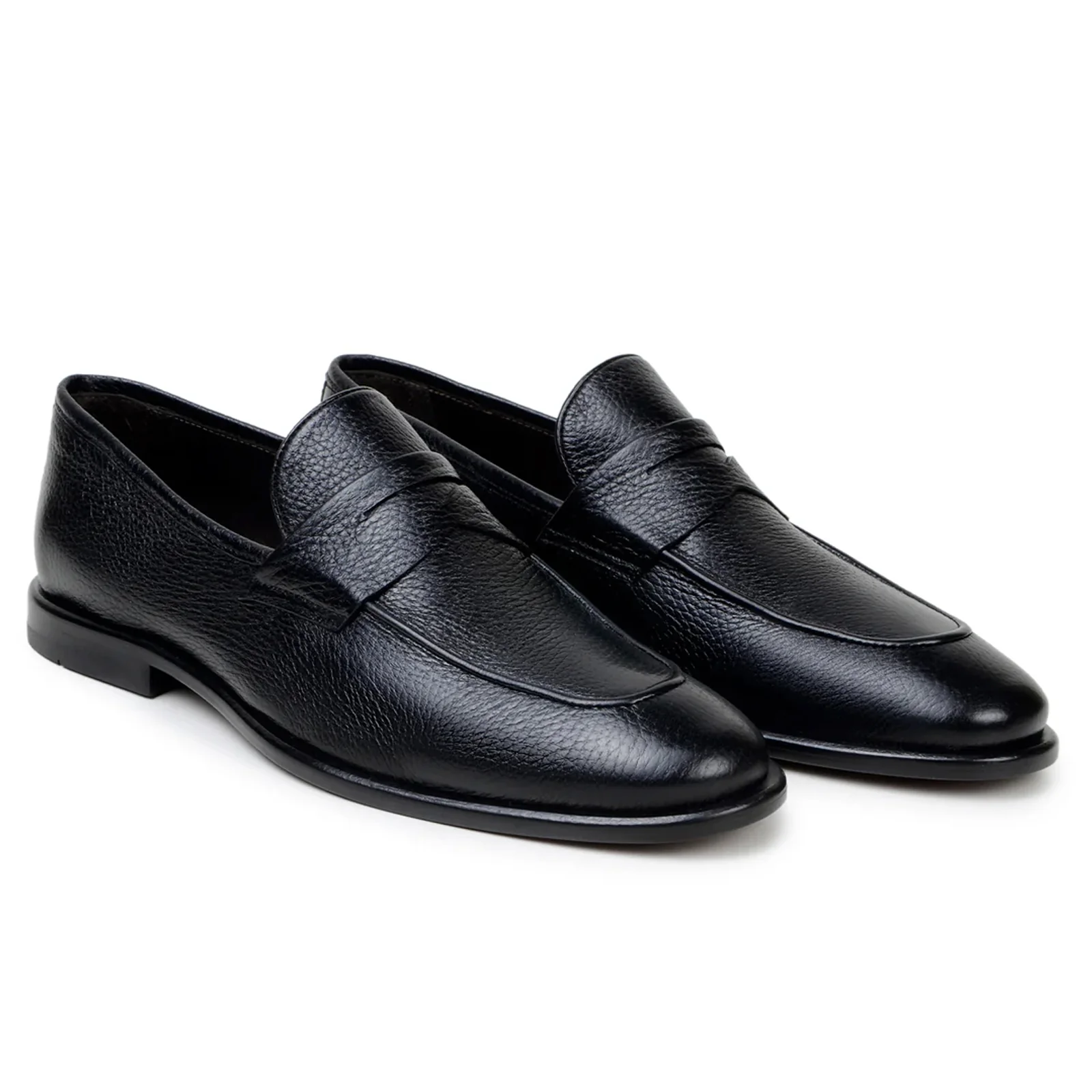Men's Belvedere Nohr Italian Deerskin Penny Loafer Dress Shoe in Black - Image 2