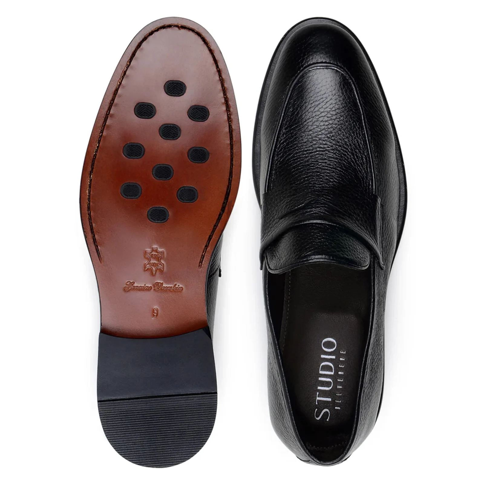 Men's Belvedere Nohr Italian Deerskin Penny Loafer Dress Shoe in Black - Image 3