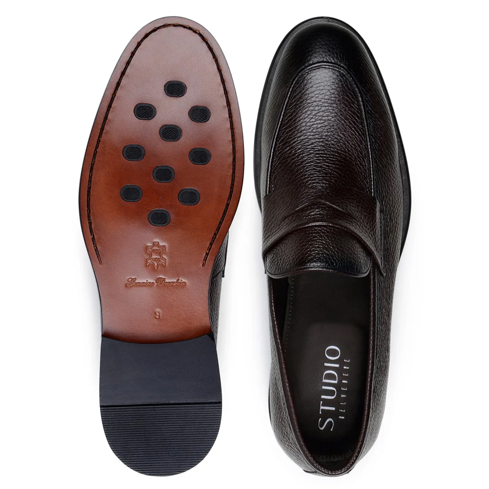 Men's Belvedere Nohr Italian Deerskin Penny Loafer Dress Shoe in Broiwn - Image 3