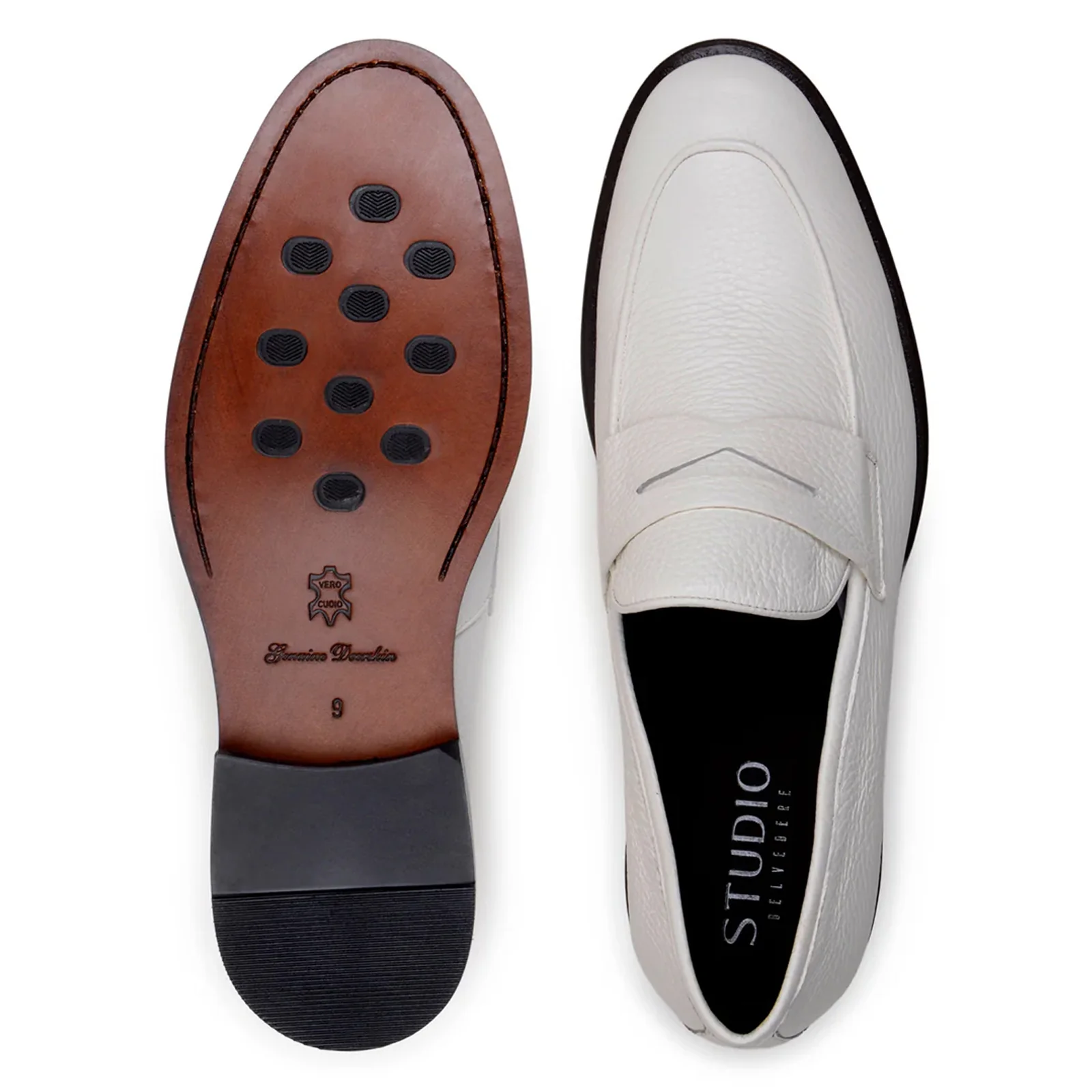 Men's Belvedere Nohr Italian Deerskin Penny Loafer Dress Shoe in Milk White - Image 3