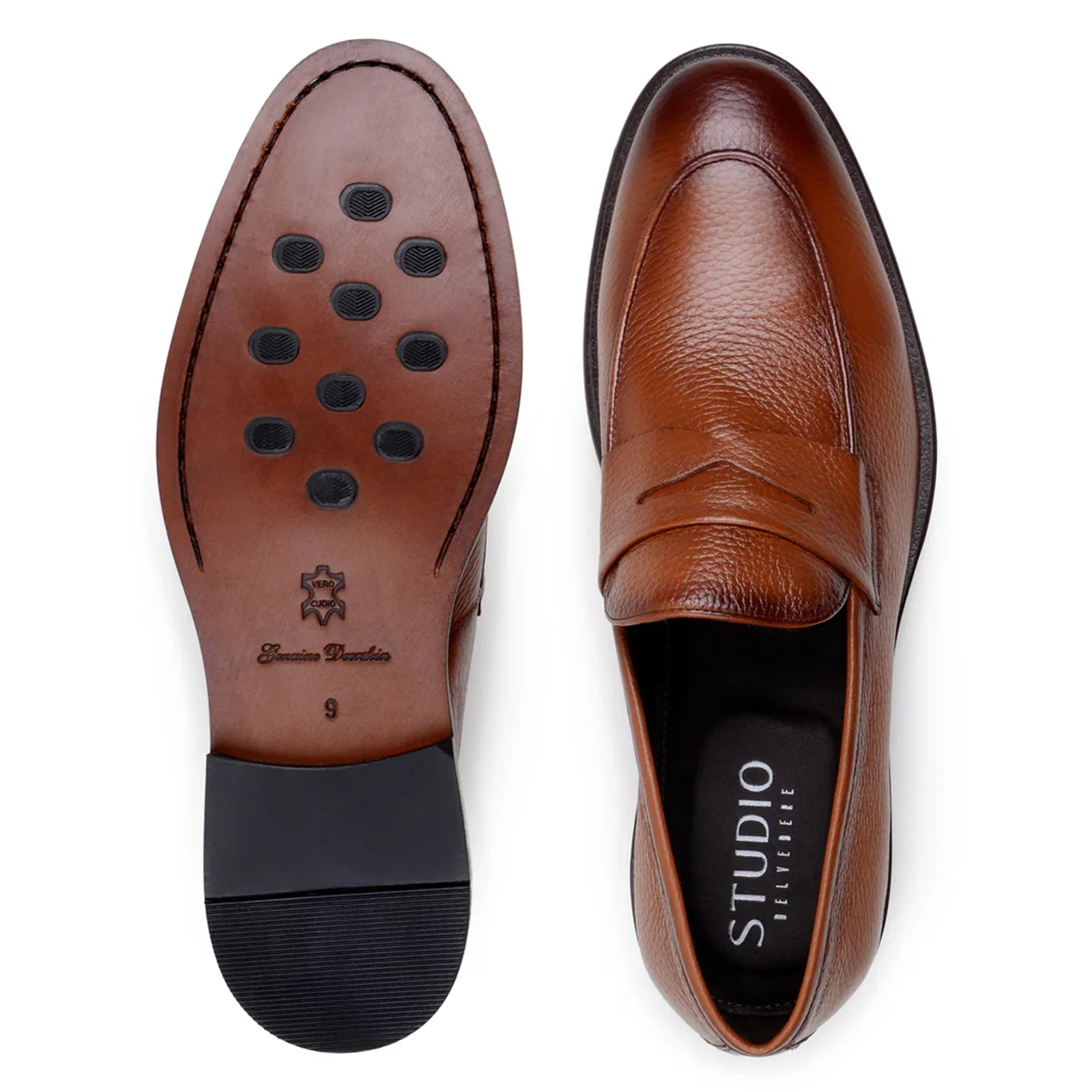 Men's Belvedere Nohr Italian Deerskin Penny Loafer Dress Shoe in Tan - Image 3