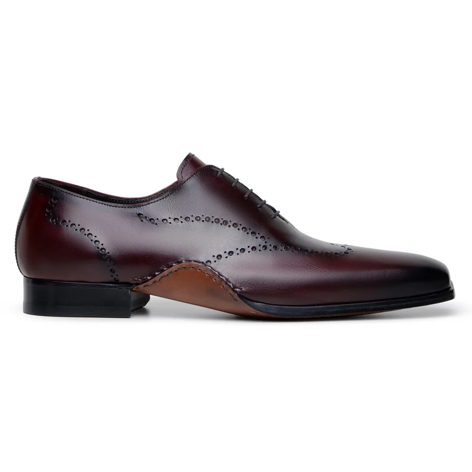 Men's Belvedere Otto Italian Calfskin Wingtip Dress Shoe in Antique Burgundy