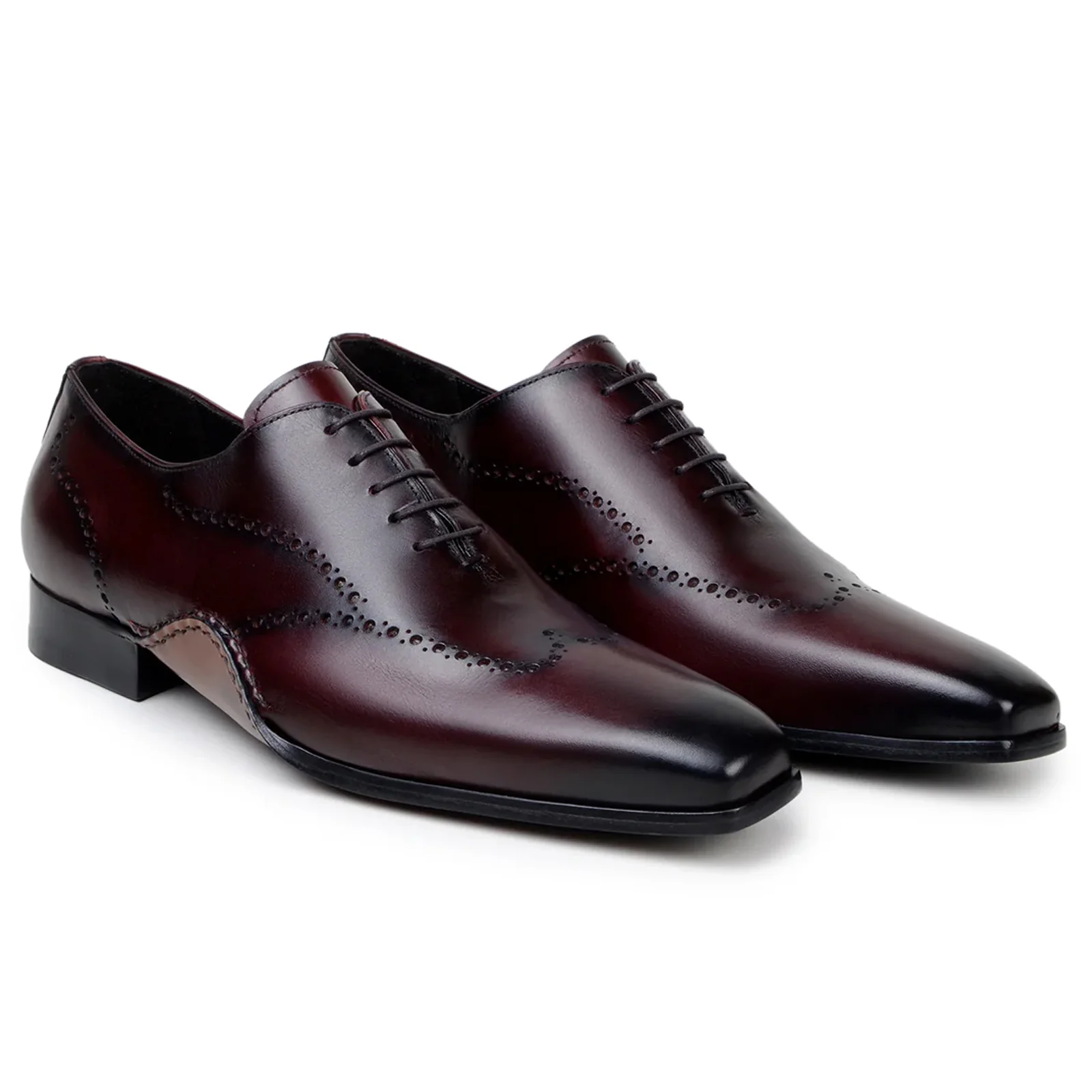 Men's Belvedere Otto Italian Calfskin Wingtip Dress Shoe in Antique Burgundy - Image 2