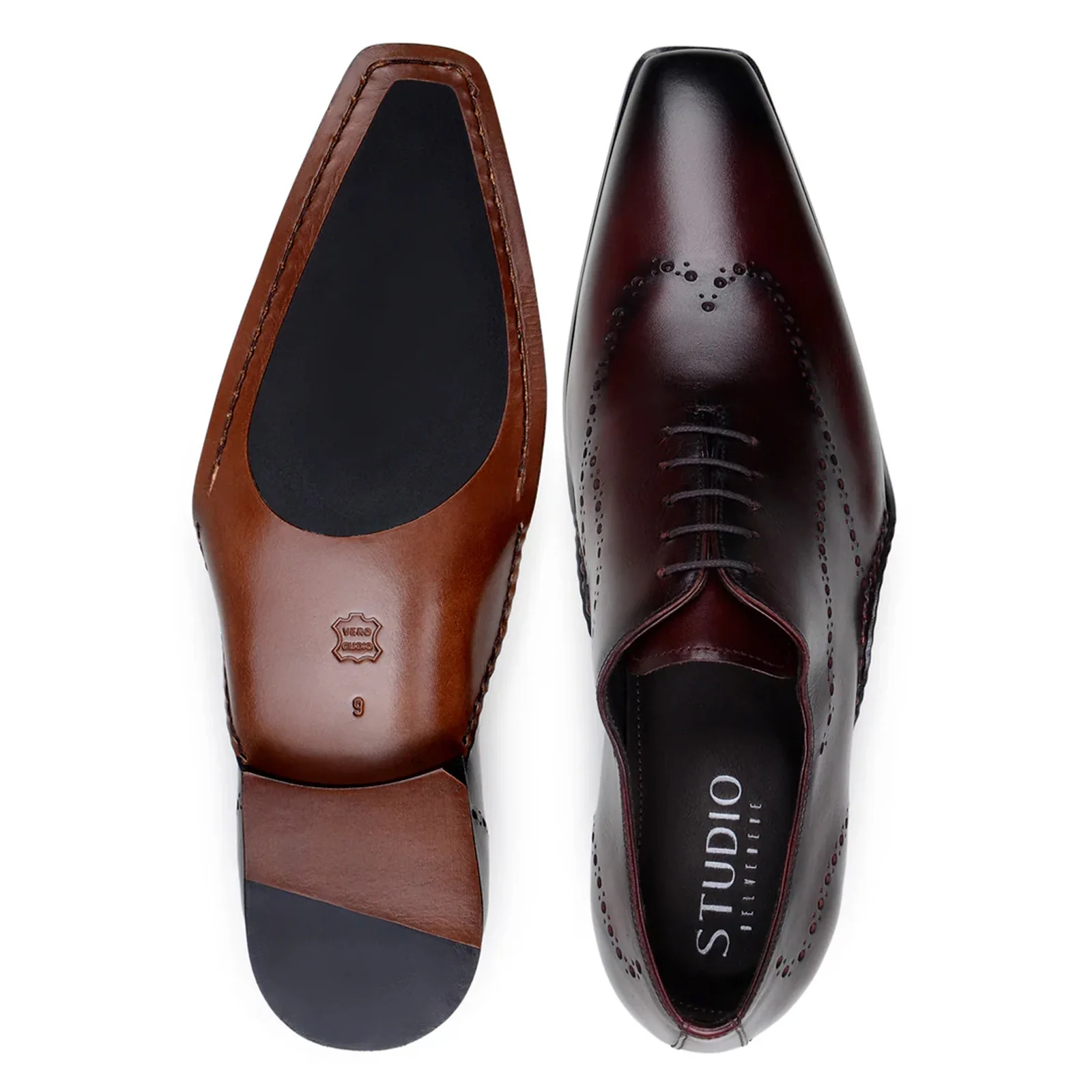 Men's Belvedere Otto Italian Calfskin Wingtip Dress Shoe in Antique Burgundy - Image 3