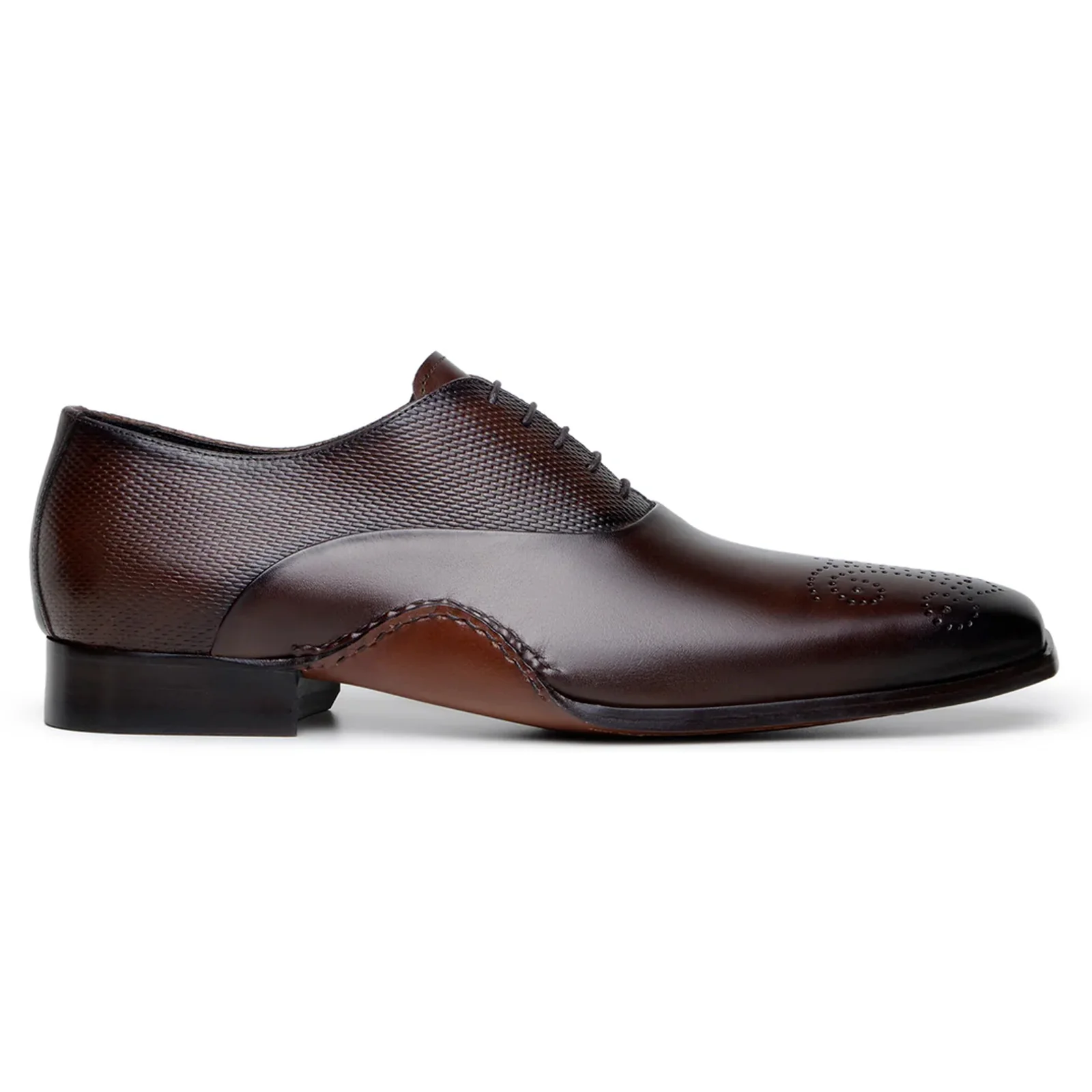 Men's Belvedere Saggio Italian Calfskin Brogue Toe Dress Shoe in Tobacco Brown