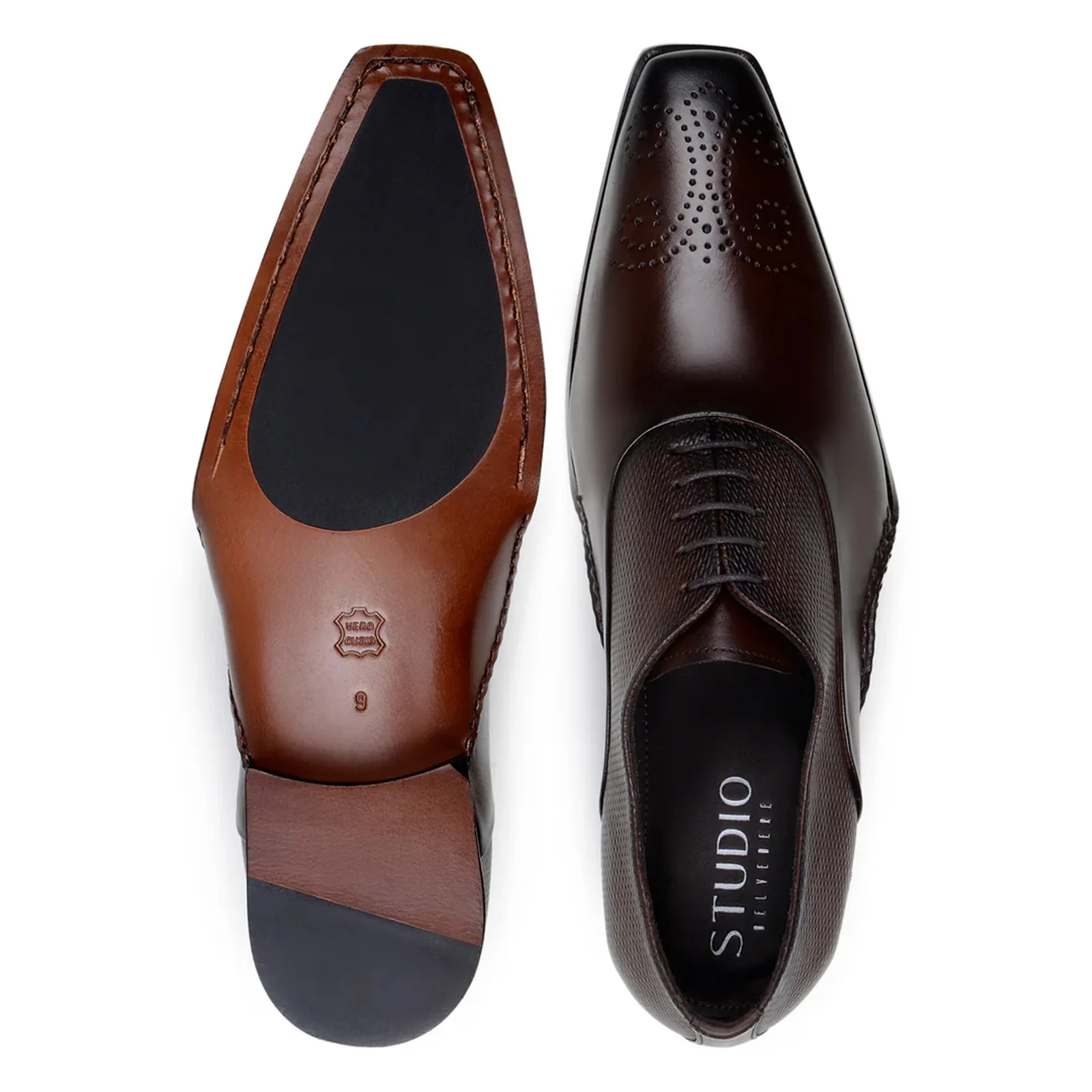 Men's Belvedere Saggio Italian Calfskin Brogue Toe Dress Shoe in Tobacco Brown - Image 3