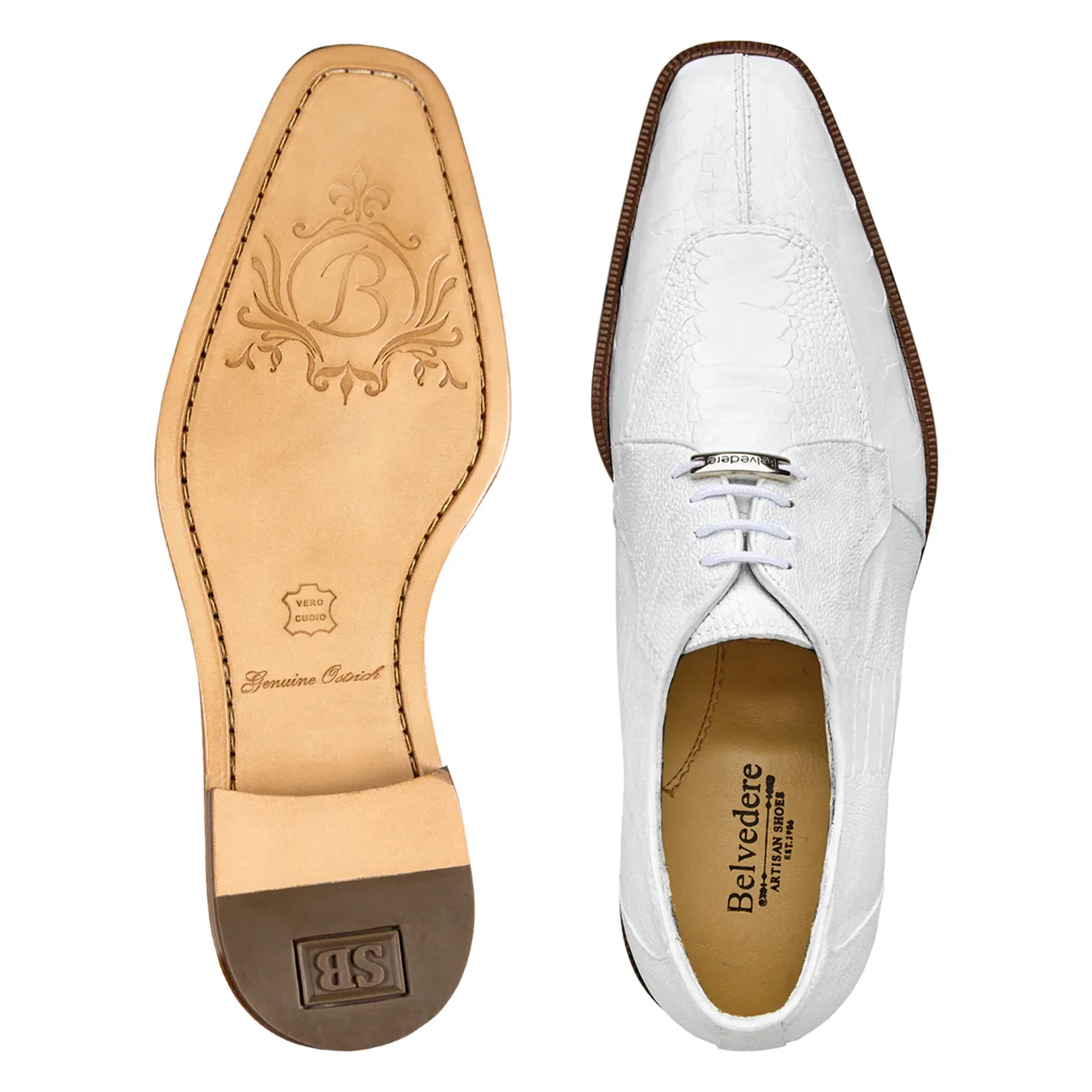 Men's Belvedere Siena Ostrich Leg Moc Toe Dress Shoe in White - Image 3