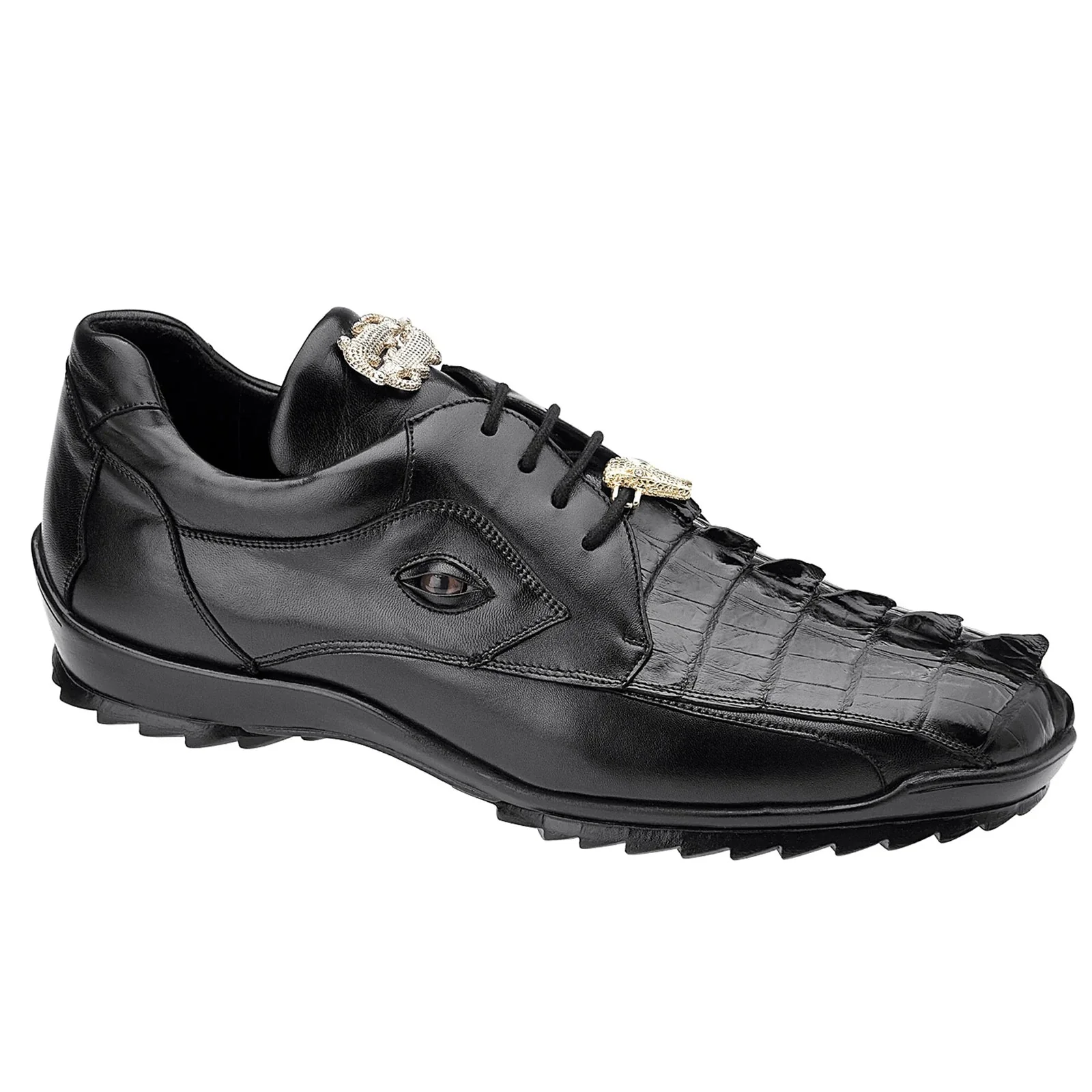 Men's Belvedere Vasco Calf & Crocodile Hornback Tail Sneaker in Black - Image 2