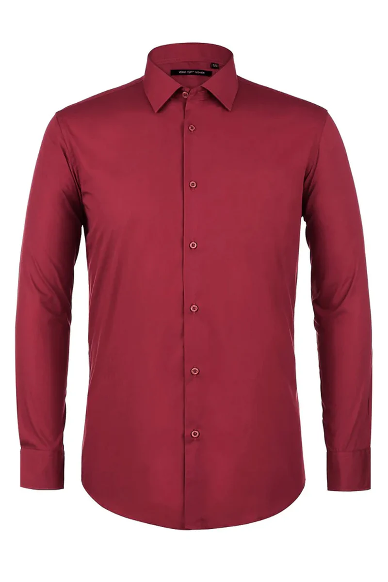 Mens Classic Fit Spread Collar Dress Shirt in Red - Image 2