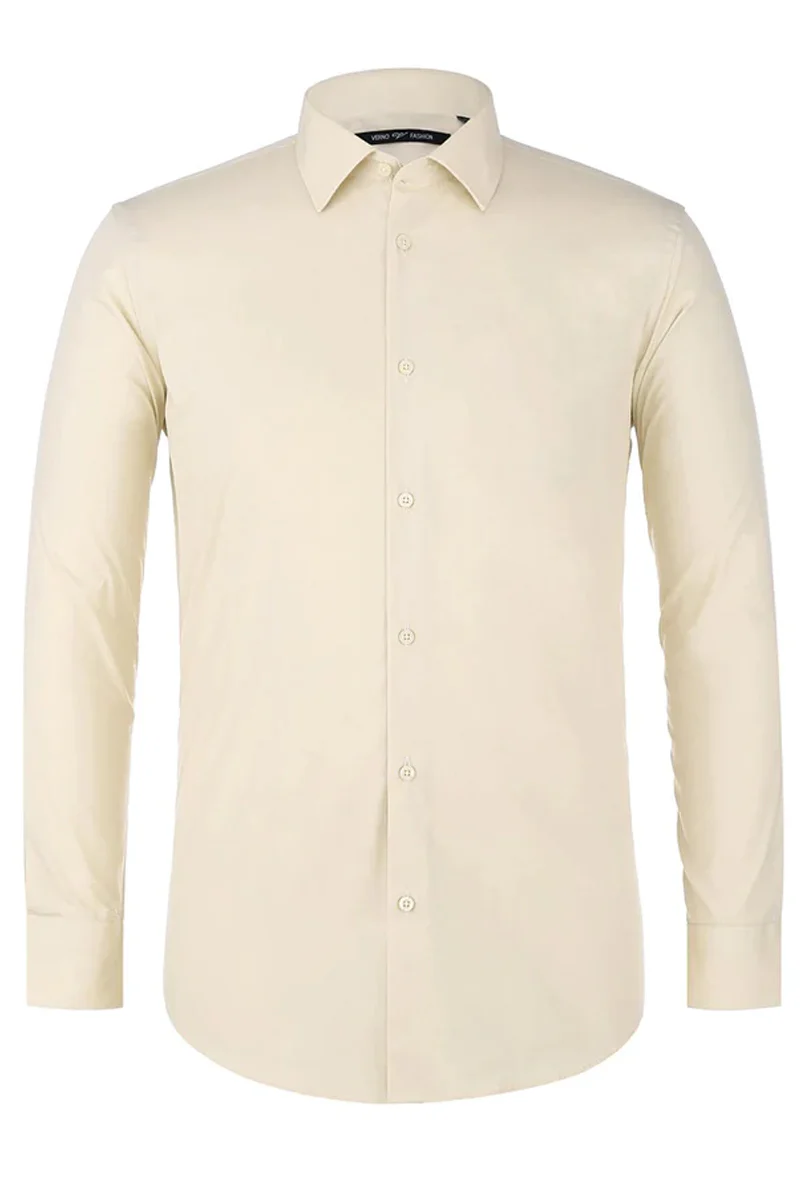 Mens Classic Fit Spread Collar Dress Shirt in Taupe - Image 2
