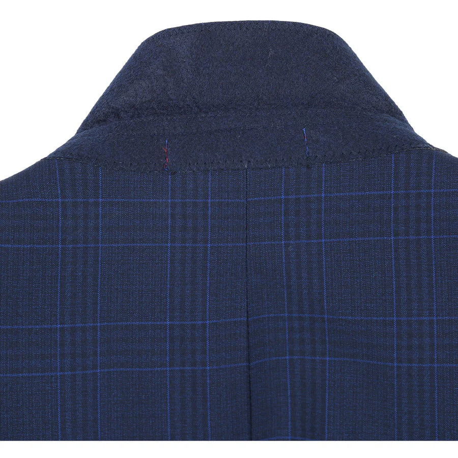 Mens Classic Fit Two Button Suit in Dark Blue Windowpane Plaid Check - Image 6