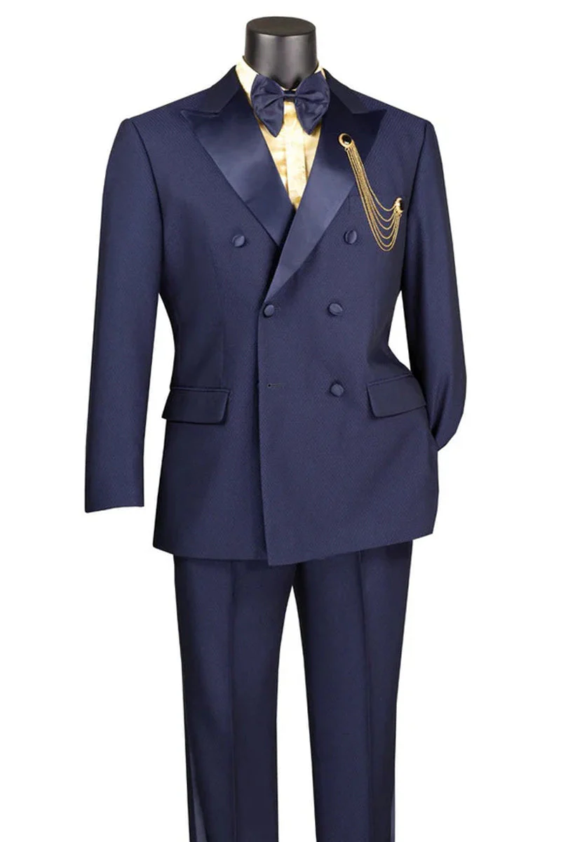 Men's Classic Modern Fit Double Breasted Tuxedo in Navy Blue - Image 2